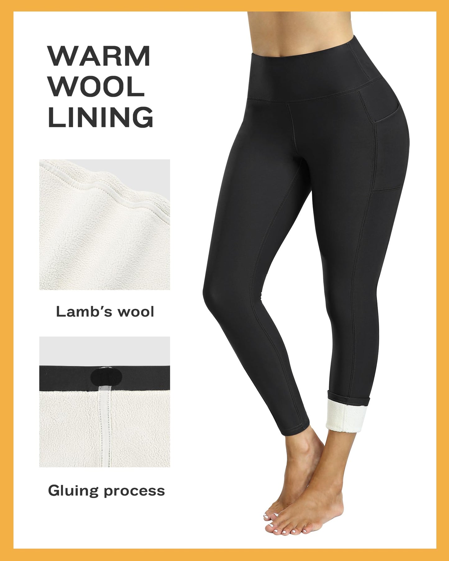 CHRLEISURE Fleece Lined Leggings Women with Pockets - Sherpa Winter Warm Thermal Thick Tights High Waisted Yoga Pants(AMZ059, Black, XL)