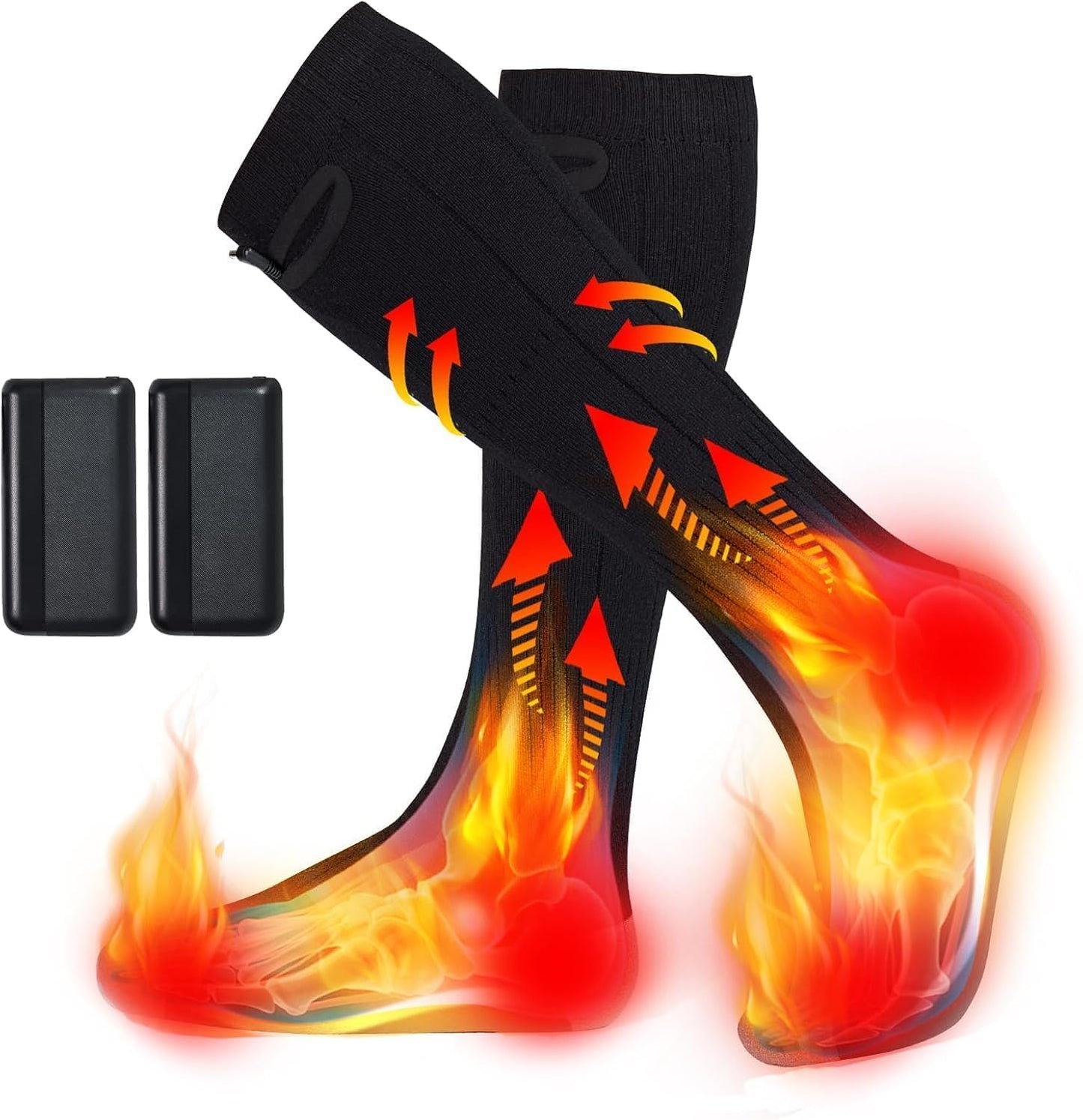 Heated Socks for Men Women with 5V 4000mAh Rechargeable Battery Powered Machine Washable Thermal Heating Socks Electric Foot Warmer Winter Outdoor Skiing Hunting Camping (Black, One Size)