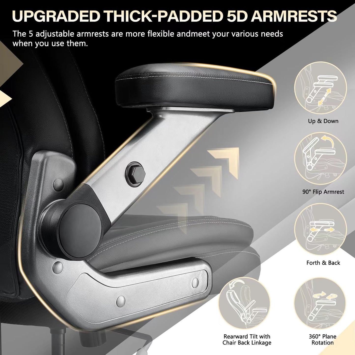 600LBS Large Heavy Duty Office Chair with 5D Flip Arms, Big and Tall Office Chair with Pocket Spring Cushion, High Back Computer Execuitve Desk Chair with Adjustable Lumbar Support,Dual Rubber Wheel