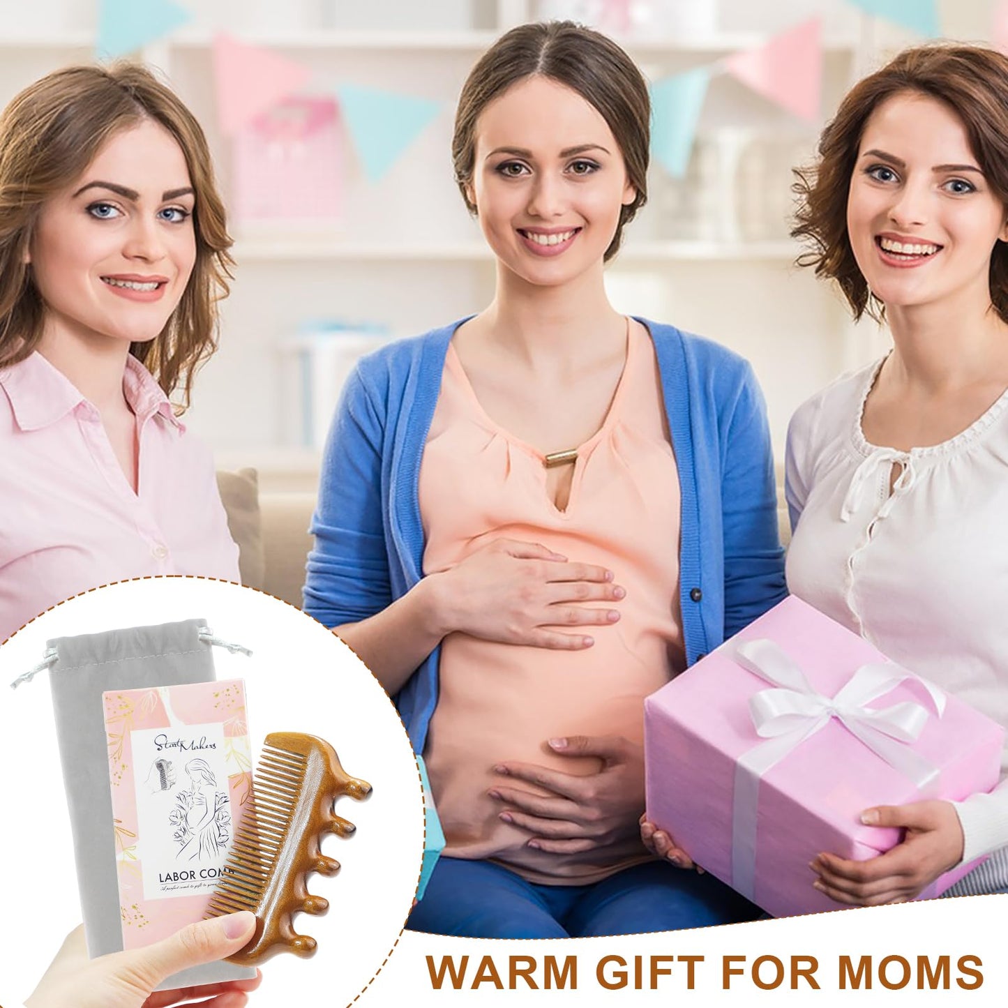 START MAKERS Birthing Comb for Labor Pain Relief, Natural Wooden Comb for Women Labor and Delivery Essentials Labor Comb With Cloth Bag and Box, Pregnancy Gifts for Expecting Mom, Christmas Gift