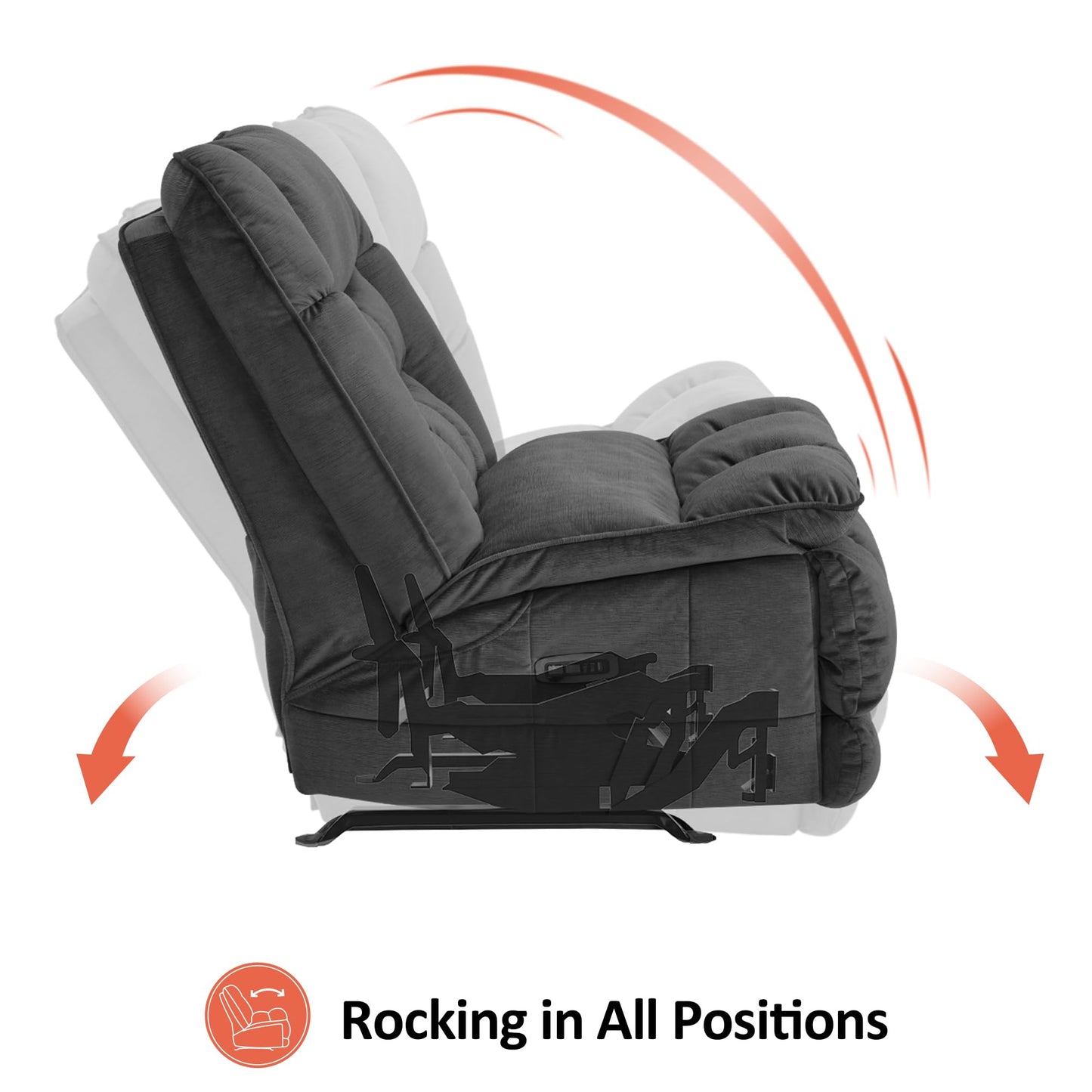MCombo Dual Motor Oversized Power Recliner Chair, 38.2'' Large Wide Seat, Rocker Chair with LED Lighting, USB Ports, Perfect for Living Room, Office and Home Theater, Fabric PR607 (Dark Grey)