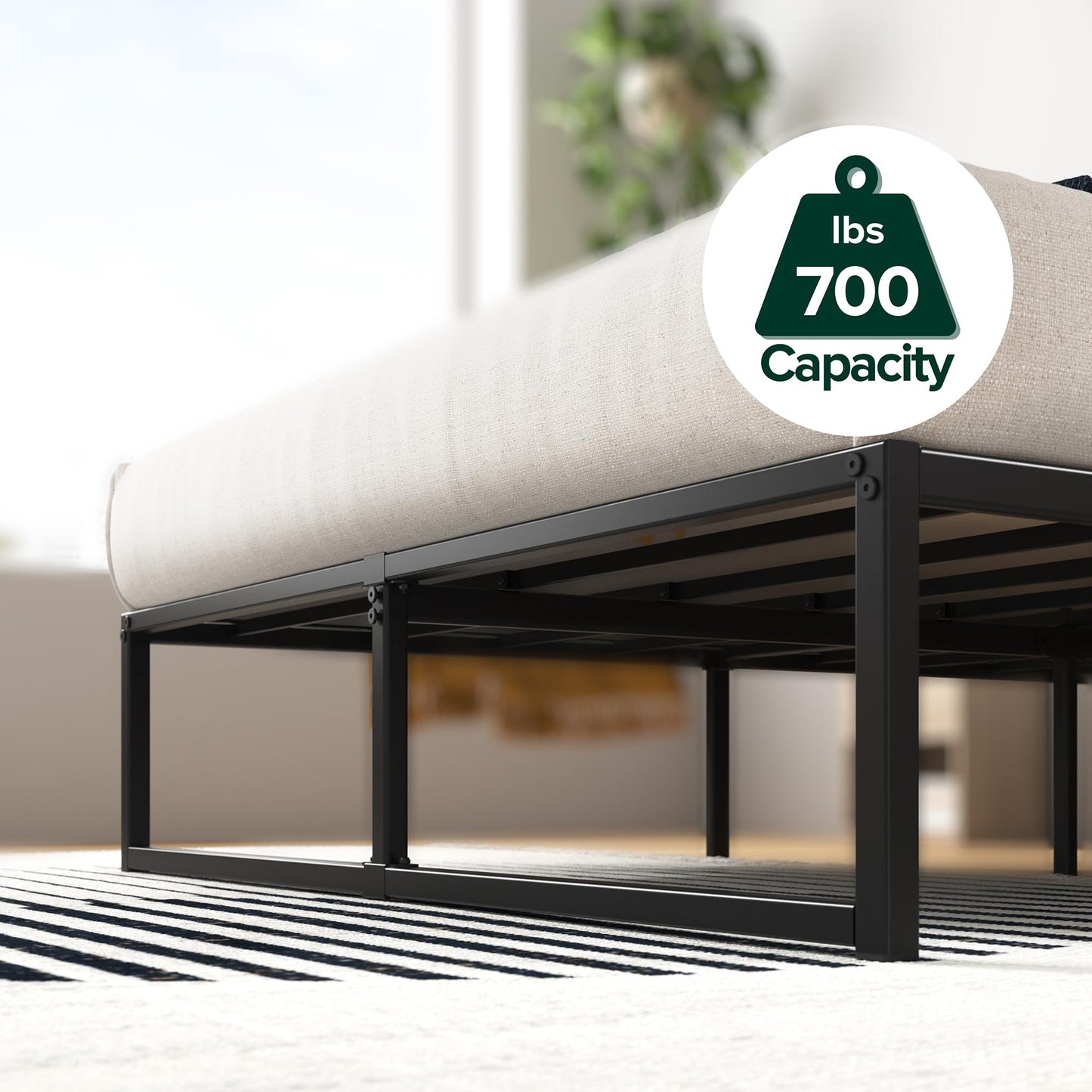 ZINUS Lorelei 14 Inch Metal Platform Bed Frame, Steel Slat Support, No Box Spring Needed, Eco Friendly WonderBox(TM) Packaging, 12.4” Underbed Storage, Easy Assembly, Black, Full