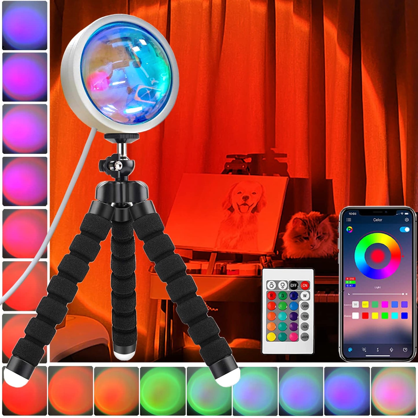 YouOKLight Sunset Lamp, Sunset Projector Lamp 10W LED Sunset Light Night Light 180 Degree Rotation Romantic Rainbow Light USB Charging for Bedroom Party Home Decor, Rainbow…