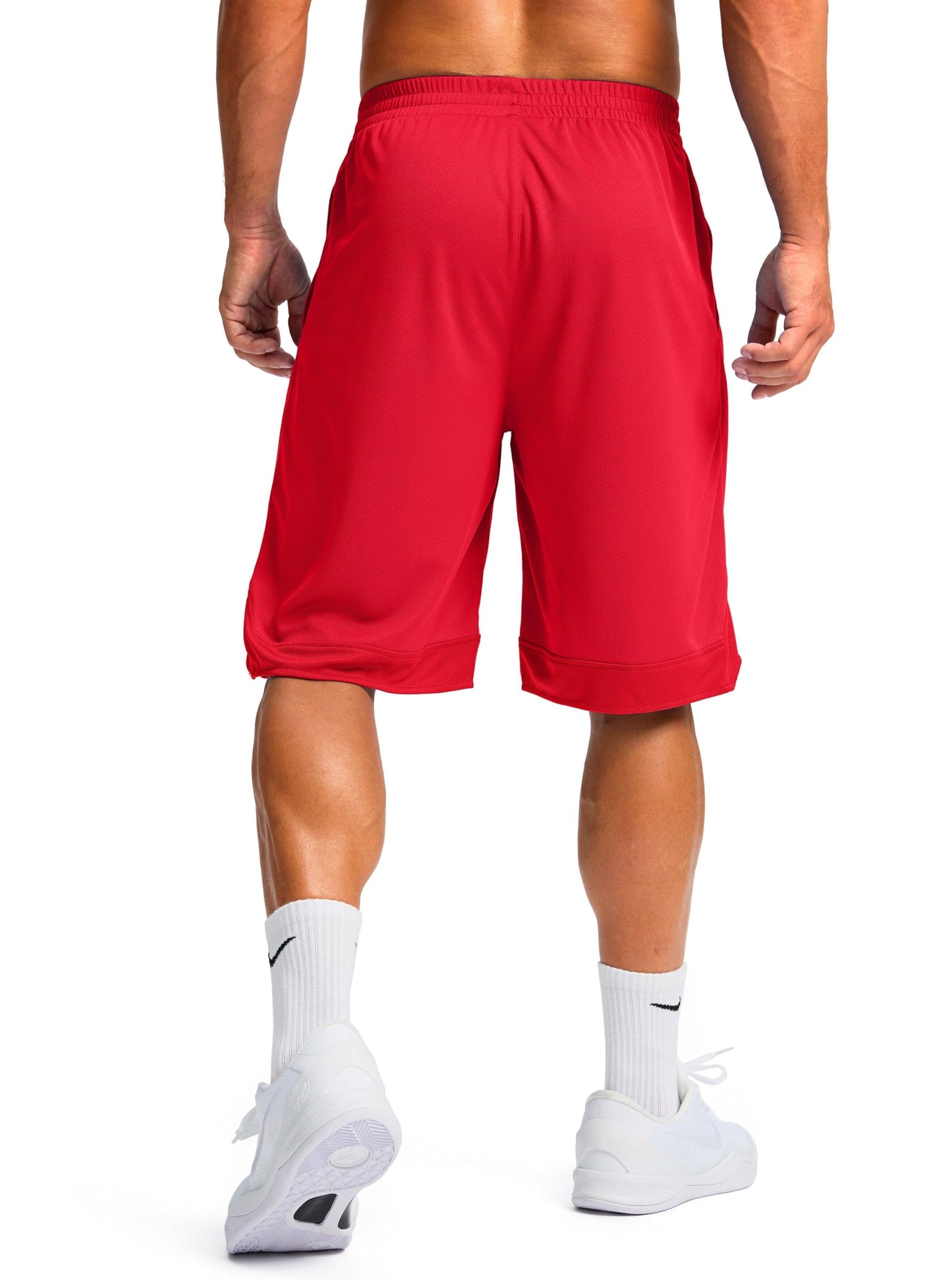 Pudolla Men's Basketball Shorts with Zipper Pockets 11" Long Gym Athletic Shorts for Men Lightweight Quick Dry(red large)