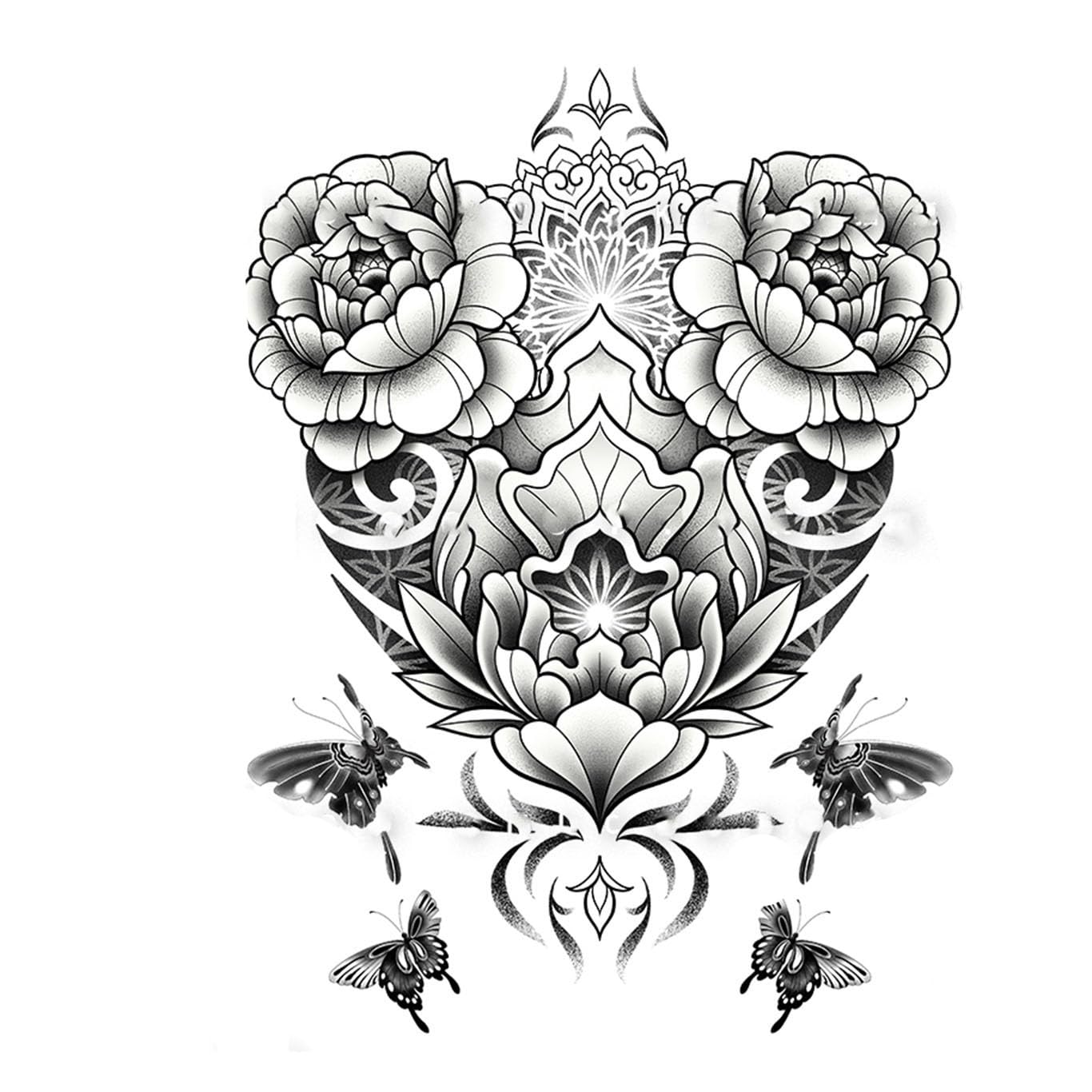 Back Tattoos for Women Floral Adults Temporary Neck Long Lasting Realistic Fake Mandala Body flowers Sticker (Temporary Tattoos Sticker 29)