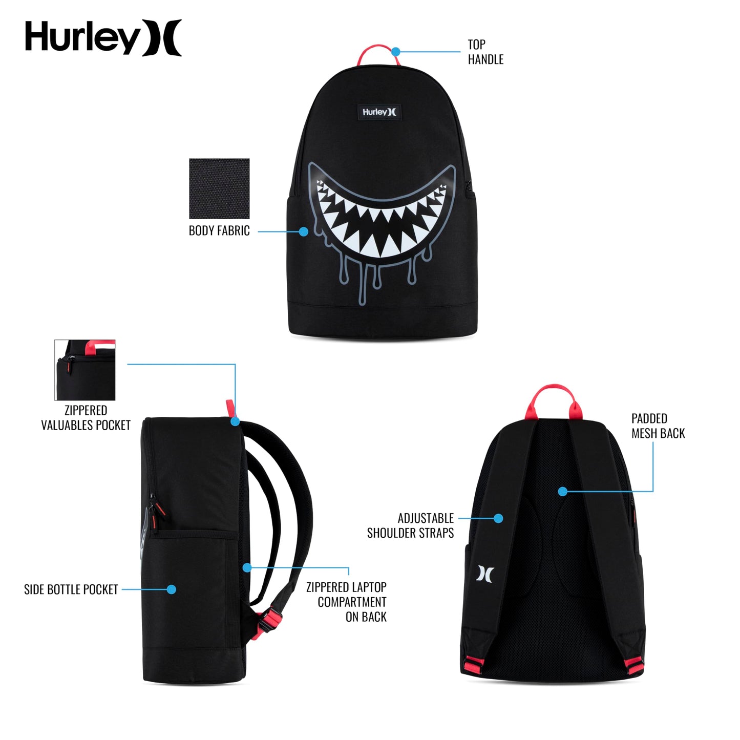 Hurley Graphic Backpack, Black/Black, O/S