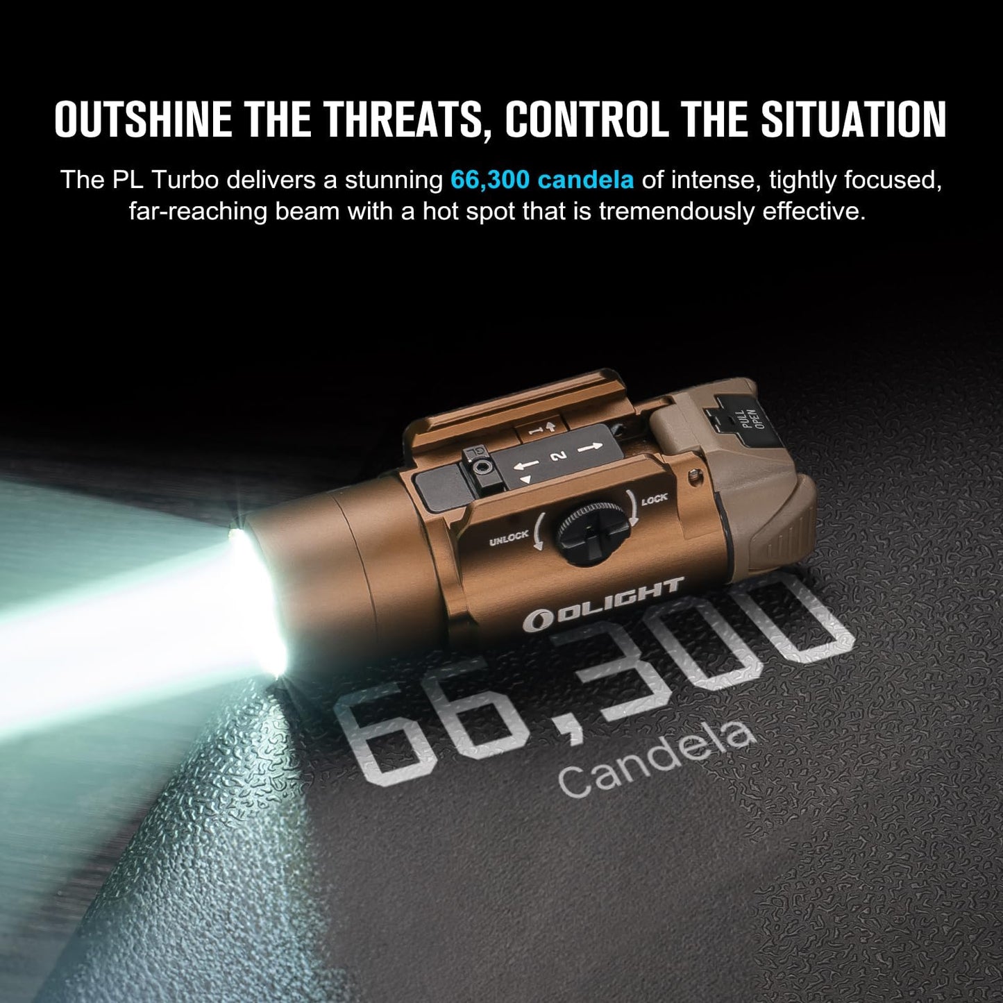 OLIGHT PL Turbo Weaponlight, 800-Lumen 515 Meters Long-Range Tactical Flashlight, 66,300 High Candela Rail-Mounted Light with Strobe Function and Rail Locating Keys, Fits Picatinny and GL Rail