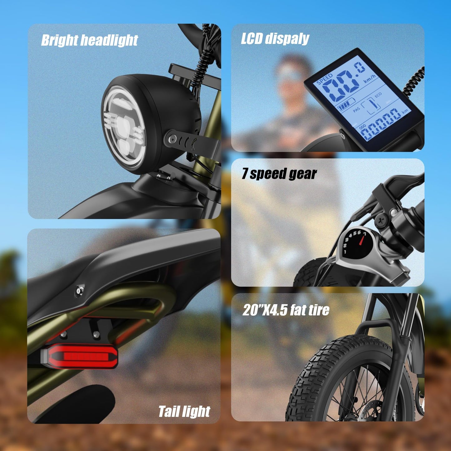 BG-S Electric Bike for Adults – 20"x4.5" Fat Tire, 1200W Motor, 48V 15Ah Battery, 7-Speed, Dual Disc Brakes for Off-Road and City Riding (Olive Green)