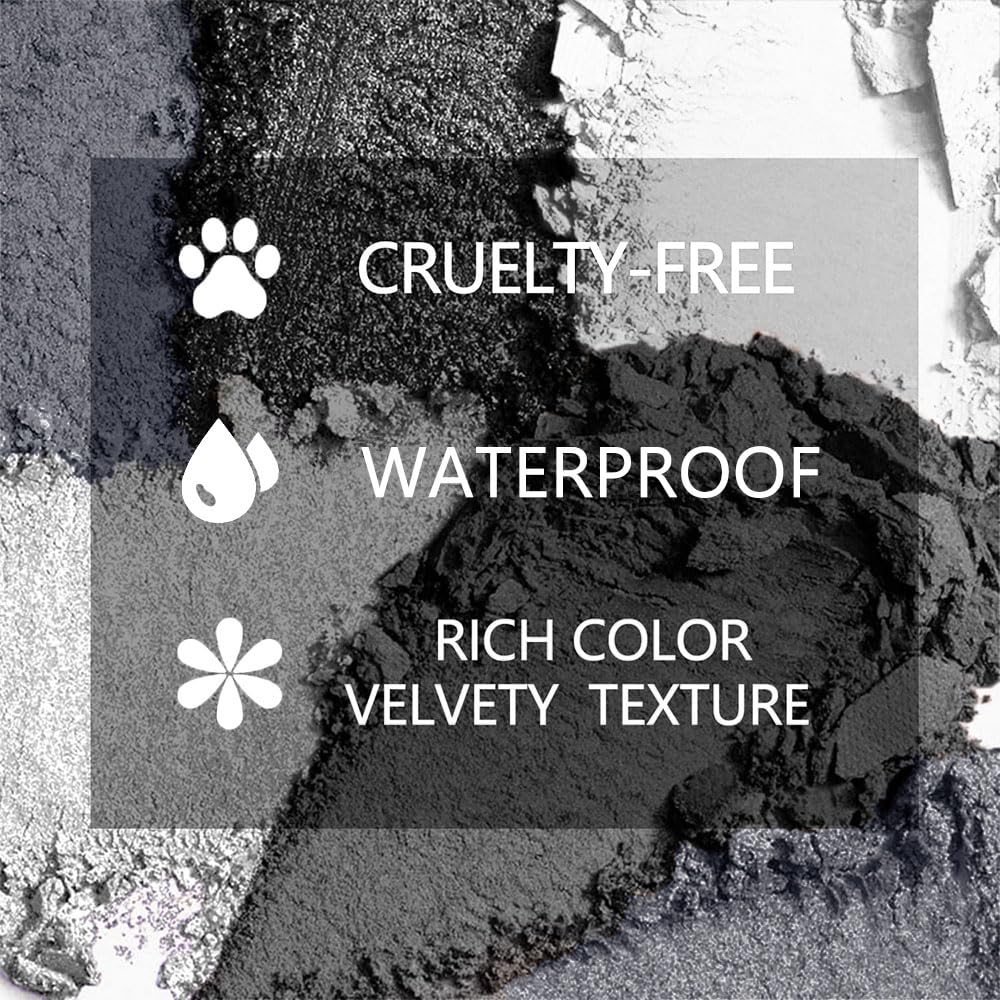 evpct 9 Colors Black Grey Silver White Smoky Shimmery Eyeshadow Makeup Palette for Goth Look, High Pigmented Matte & Shimmer & Smoky Shades, Long Lasting Waterproof Gothic Eye Shadow sombras de ojos