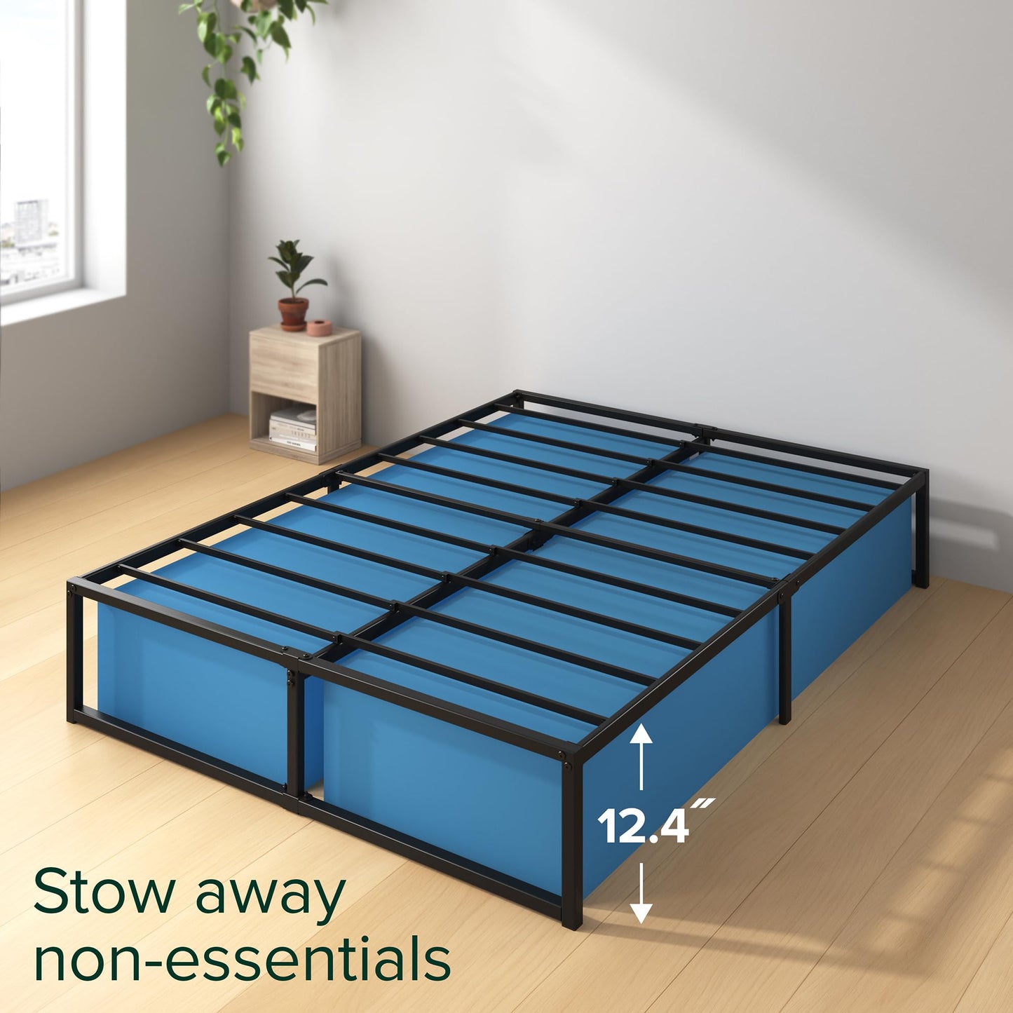 ZINUS Lorelei 14 Inch Metal Platform Bed Frame, Steel Slat Support, No Box Spring Needed, Eco Friendly WonderBox(TM) Packaging, 12.4” Underbed Storage, Easy Assembly, Black, Full