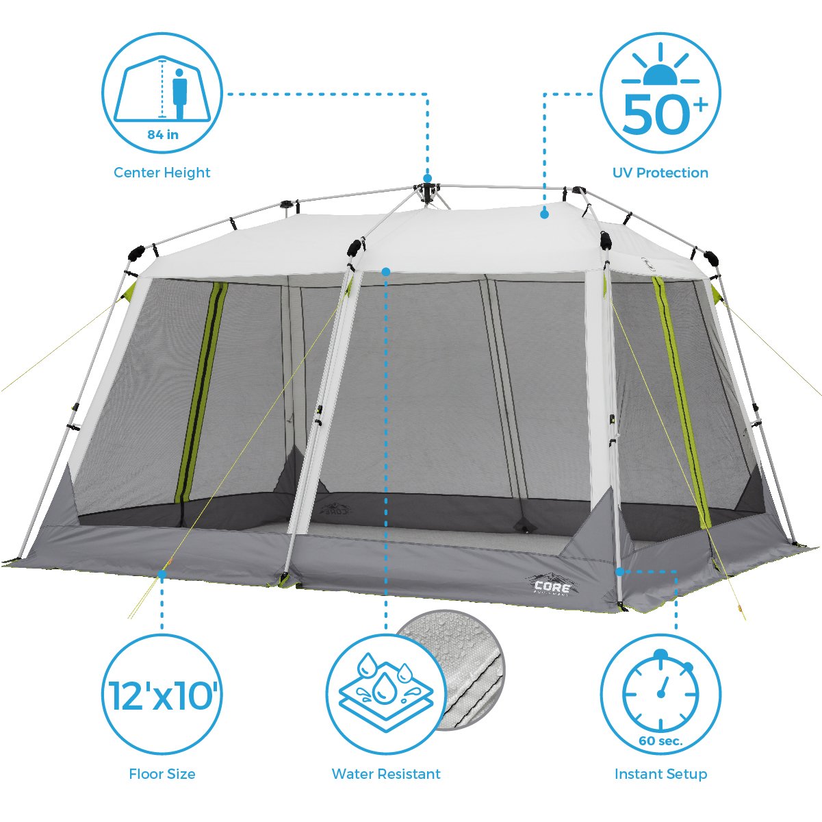CORE 12'x10' Instant Screen House | Folding and Portable Large Pop Up Canopy Shelter with Included Carry Bag | Perfect for Family Camping, Outdoor, Picnic, Backyards, BBQ, Tailgate, Patio and Party