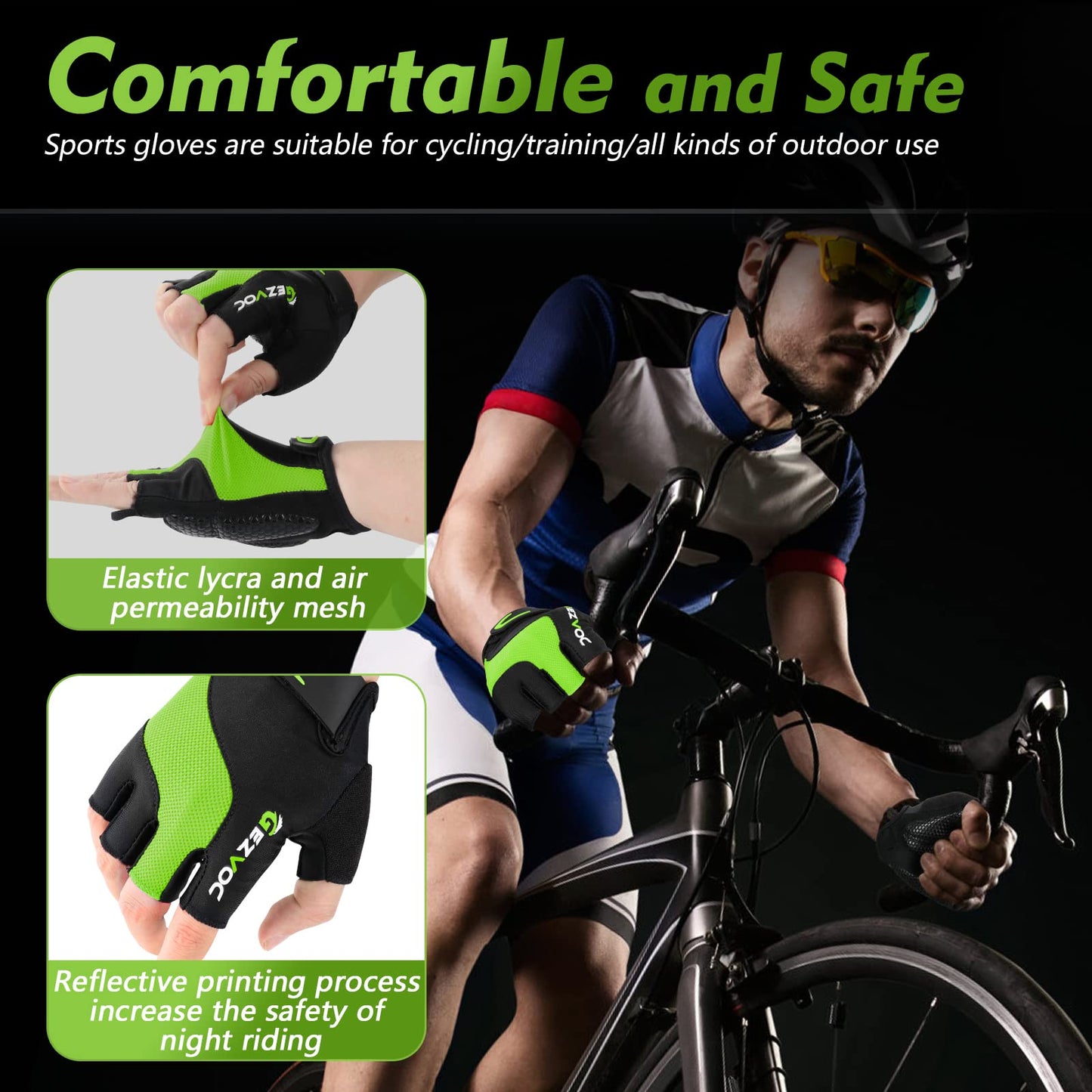 GEZVOC Cycling Gloves Bike Gloves Biking Gloves for Men with Shock-Absorbing Pad, Extra Grip,Flexible and Comfortable Fit,Light Weight,Breathable Mountain Bike Gloves (Green, X-Large)