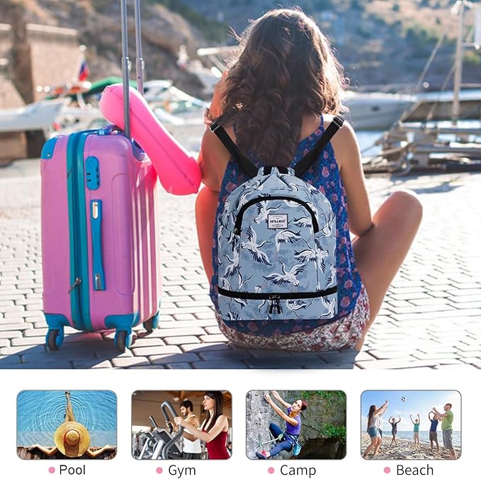 Dry Wet Drawstring Backpack with Shoe Compartment for Women Adjustable Gym Bag