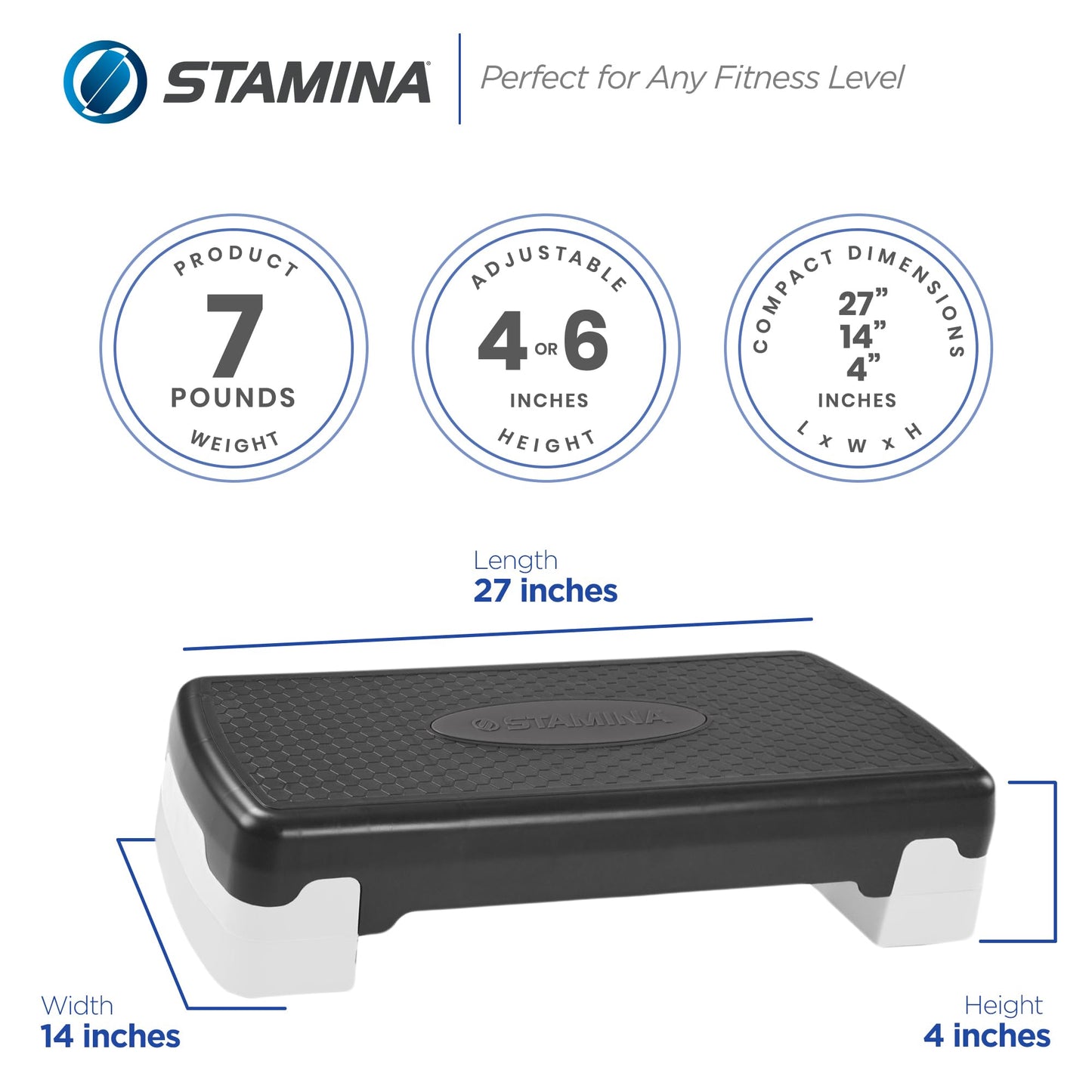 Stamina Adjustable Aerobic Step Multipurpose Home Gym Strength Training and Cardio Endurance Full Body Workout Equipment, Black/Gray