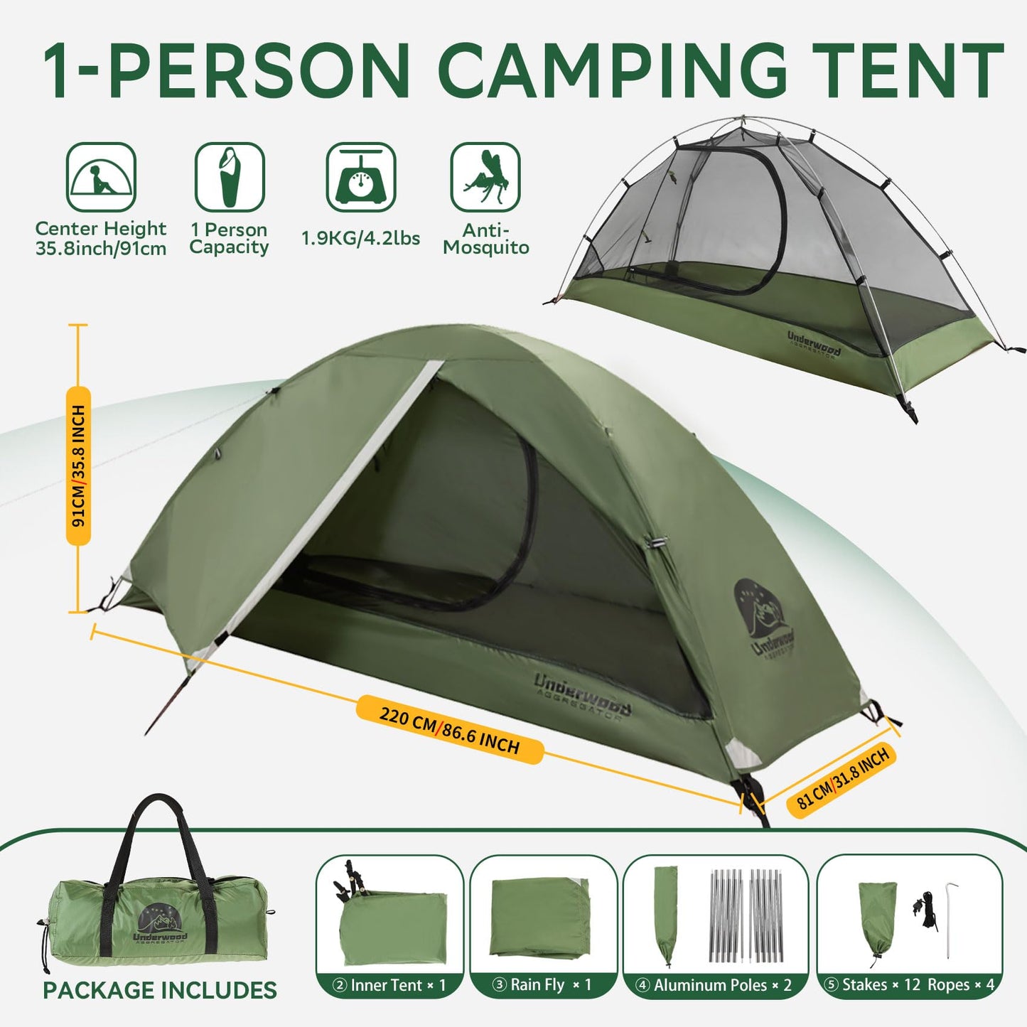 1-Person Backpacking Tent for Camping - Ultralight & Waterproof Outdoor Camping Tent One Person, Easy Set Up Compact Single Person Tent, Lightweight One Man Tents for Hiking by Underwood Aggregator