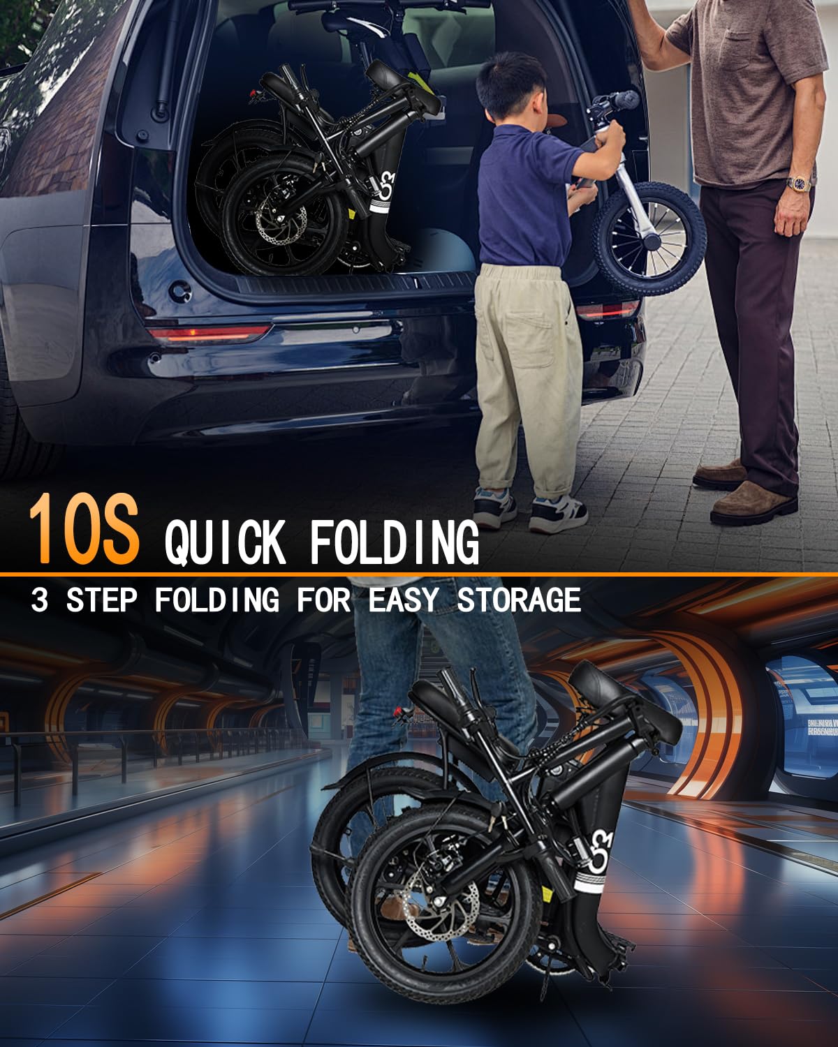 Electric Bike for Adults, 14" Folding 500W Motor Ebike with 48V 12AH Removable Battery, 20+ Miles Max Range, 20MPH Max Speed, City Commuter Bicycle