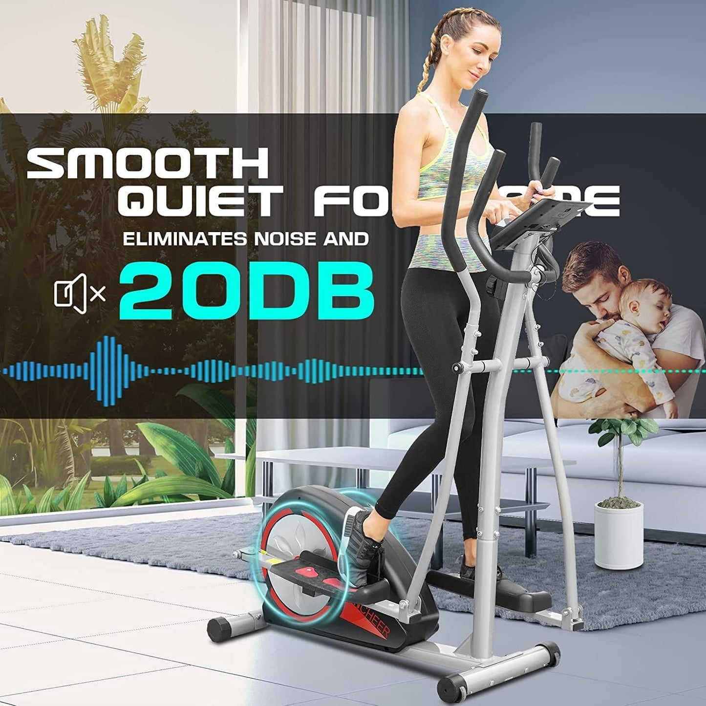 ANCHEER Elliptical Exercise Machine for Home Gym Elliptical Machines with Pulse Rate Grips and LCD Monitor, 8 Resistance Levels Smooth Quiet Driven for Home