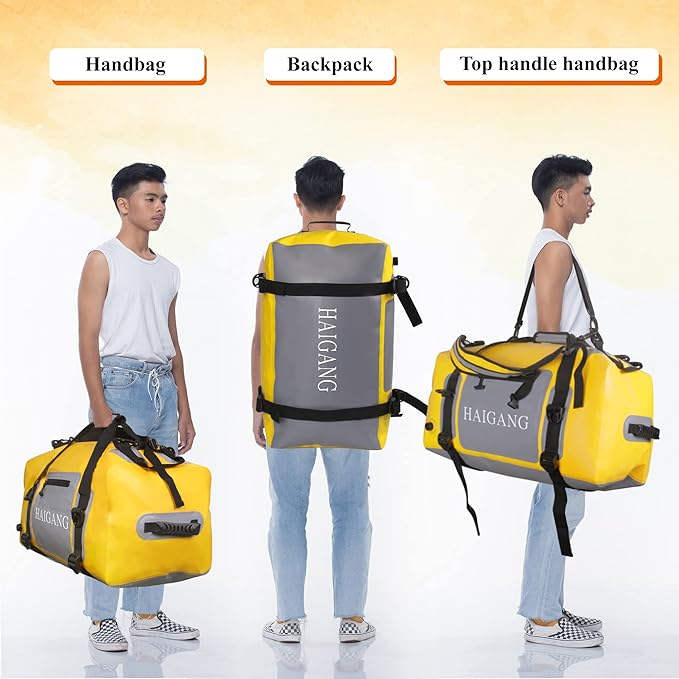 110L Waterproof Duffel Bag Heavy Duty Dry Bag Outdoors Large Storage Sack Zipper Marine Duffle Motorcycle Luggage,Strap Adjustable for Kayaking,Boating,Camping,Beach Rafting Fishing Yellow