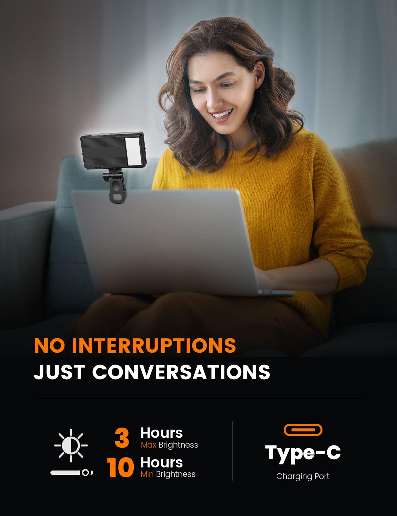 ANXRE Video Conference Lighting Dual-Sided, Stepless Dial Adjustment, 3000mAh Rechargeable, Portable Clip-on Design for Phone, Laptop Light for Zoom Meeting, Live Streaming, Remote Work & Recording