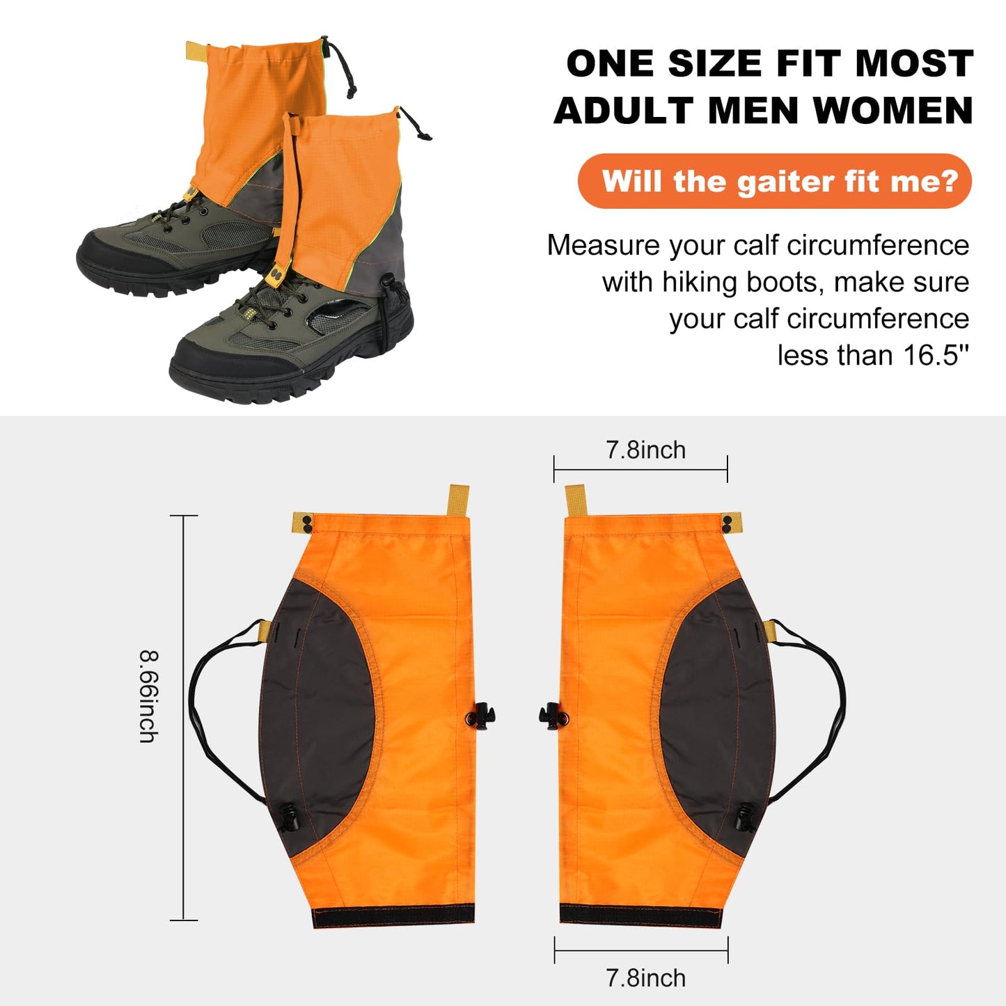 Gators for Hiking Boots and Shoes, Lightweight Adjustable Leg Gaiters for Men Women, Waterproof Hiking Gaiters for Snow,Trail Running,Hiking,Hunting,Walking, Skiing,Snowshoeing,Mountain Climbing