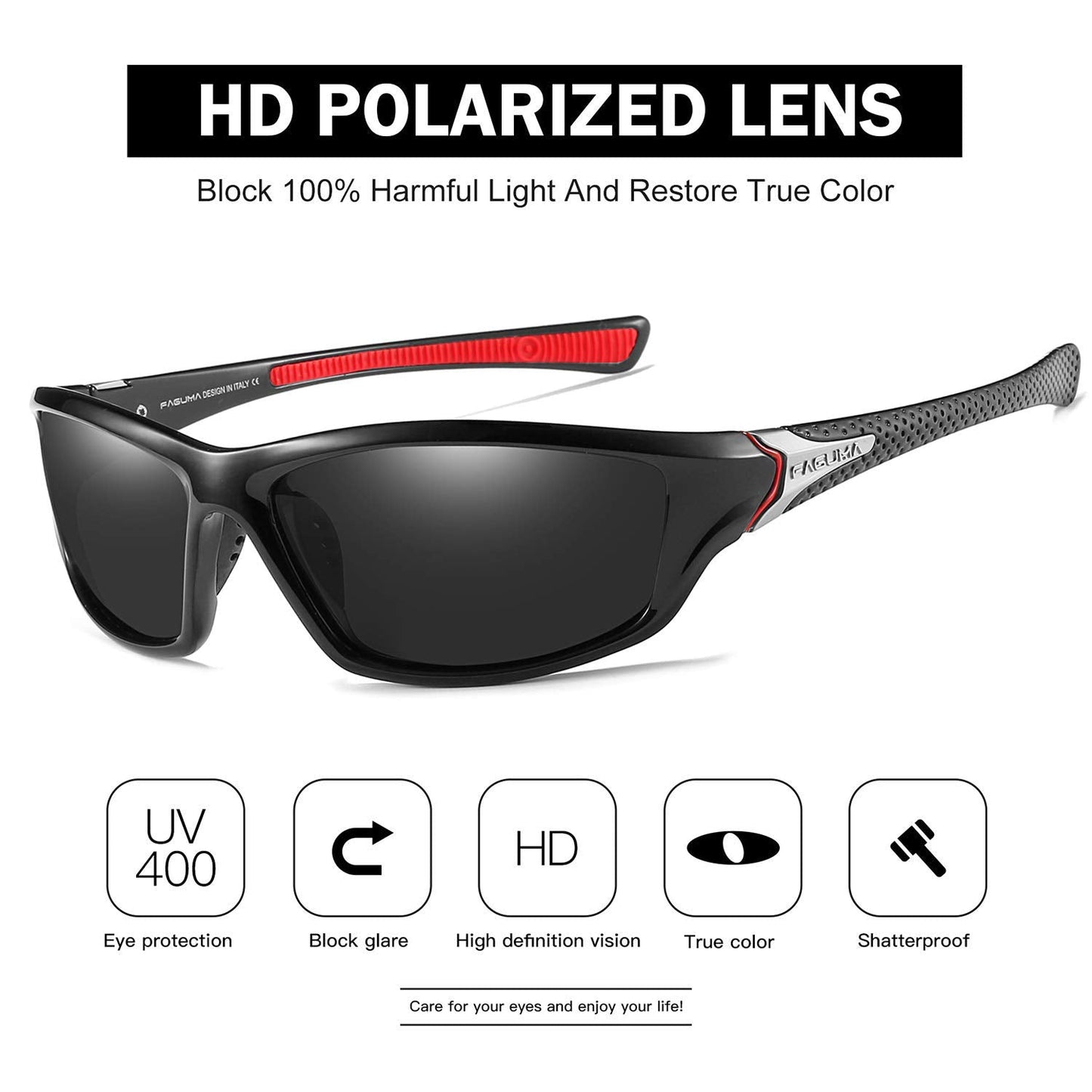 FAGUMA Sports Polarized Sunglasses For Men Cycling Driving Fishing 100% UV Protection