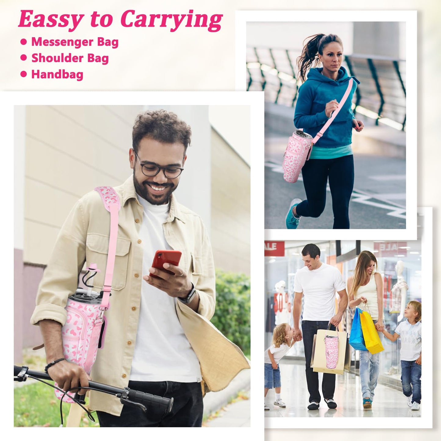 Water Bottle Carrier Bag with Phone Pocket and 2 Straw Covers Compatible with Stanley/Meoky/BrüMate 40 oz Tumbler with Handle,Water Bottle Holder with Adjustable Strap Fits for Stanley Cup Accessories