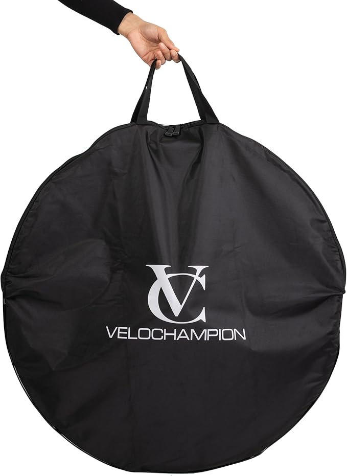 VeloChampion Waterproof Bicycle Wheel Bag Storage Cover | Mountain, Road or Gravel Bike | 650b. 700c. 26” 27.5” 29” Bicycle Wheelset Transport Travel Case (Black, 28.74" (Road) x2)