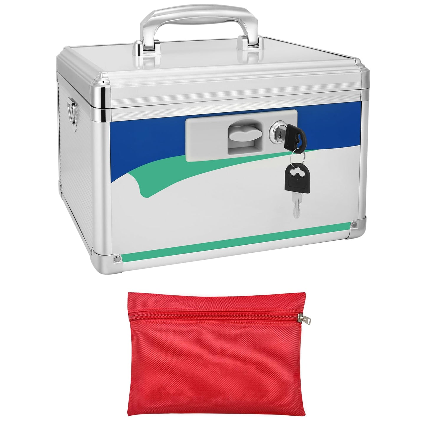 BAGAKE 12-Inch Medicine Lock Box - Keyed Security for Home & Outdoor Use | Lockable Storage Box Durable Aluminum Design | Fits Family Essentials 11.2'' x 7.6'' x 7.6'' Blue