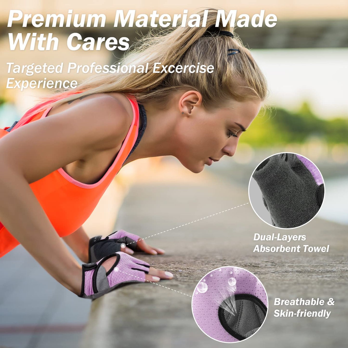 LIFECT Freedom Workout Gloves, Knuckle Weight Lifting Shorty Fingerless Gloves with Curved Open Back, for Powerlifting, Gym, Women and Men (Purple, X-Small)