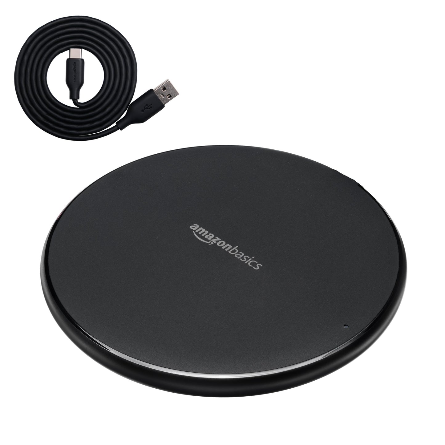 Amazon Basics 15W Qi Certified Wireless Charging Pad for iPhone 16/15/14/13/12/11/X, Samsung and More, with USB Cable, Black