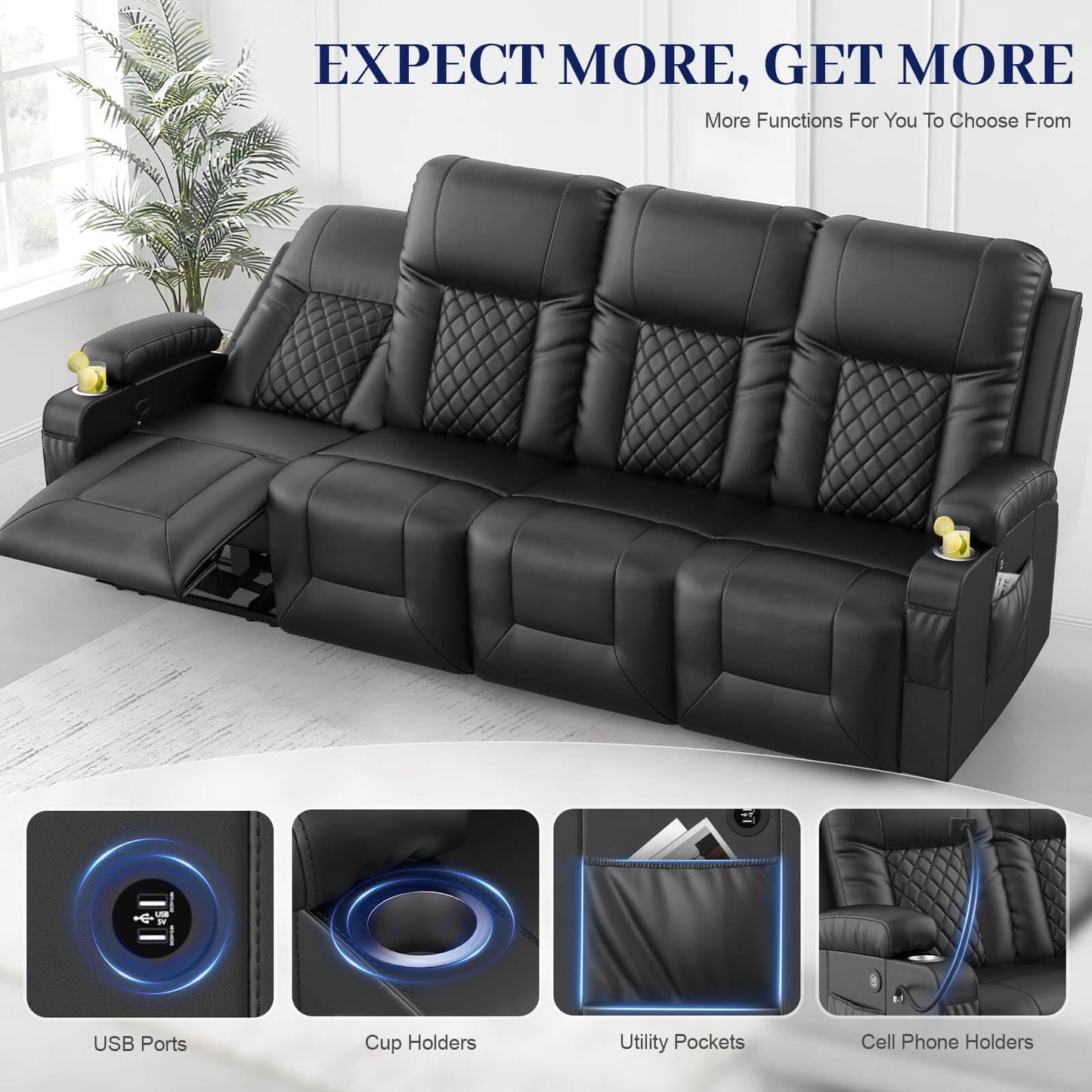 FURNIMAT Oversized Recliner Sofa Set with 4+1+1 Pieces in Living Room, 4 Seater Reclining Sofa, 2 Recliner Chair with 360 Degree Swivel Single Sofa Seat
