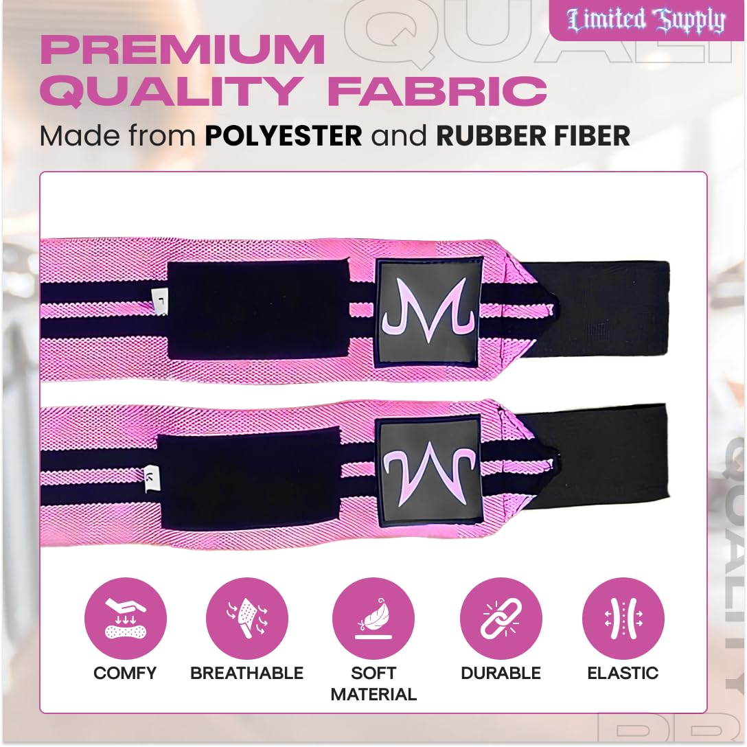 Anime Wrist Wraps Lifting Straps 24" for Men and Women - 1 Pair Each, Gym Accessories Support Weightlifting, Exercise, Strength Training, and Improve Workout, Pinkbu