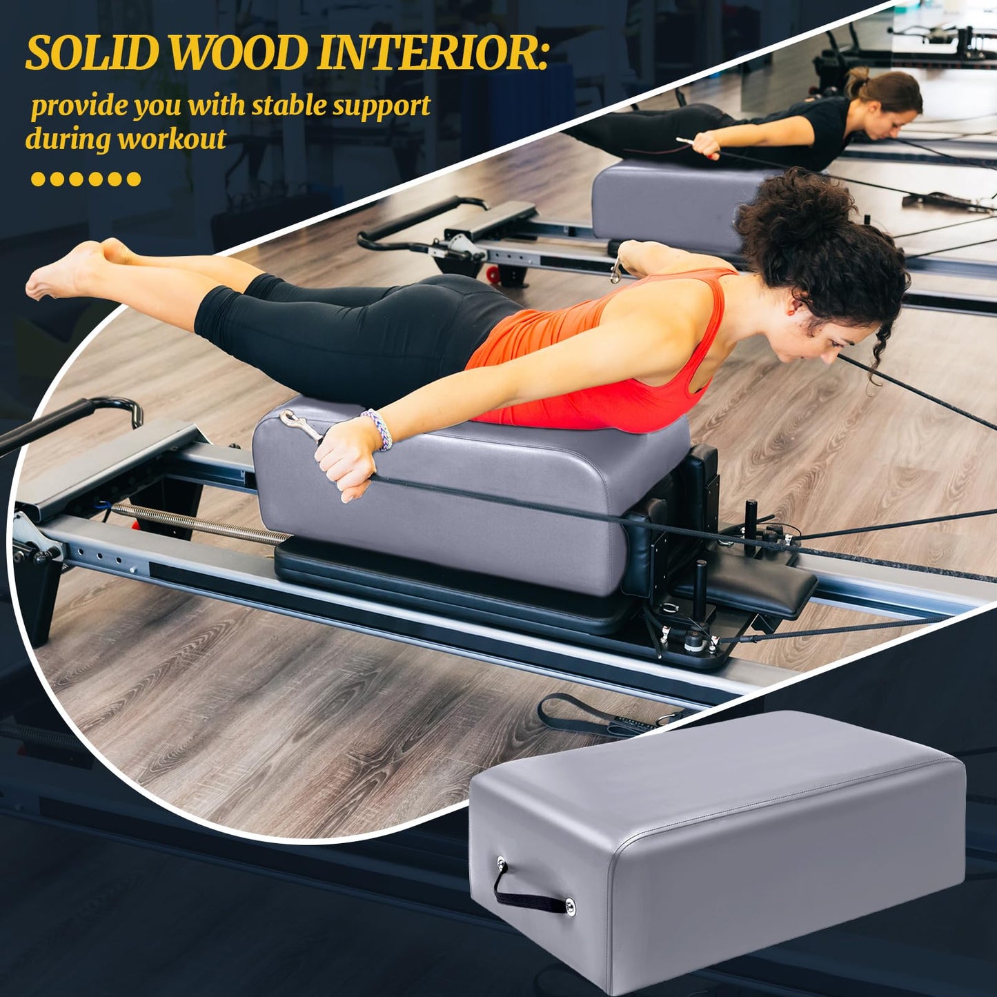 Beeveer Pilates Sitting Box 26 x 15 x 9.5 Inch Pilates Equipment Pilates Accessories Pilates Box for Reformer Body Stamina Stretching Balance Exercise Workout (Gray)