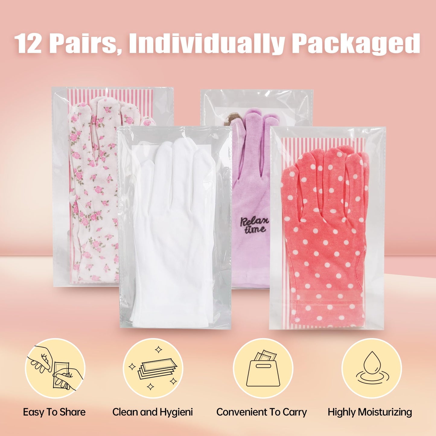 HandLove 12 Pairs Premium 100% Cotton Gloves, Dry Hands & Eczema, Overnight Lotion & Spa Treatment for Women & Men, Reusable | Wrist Extended White
