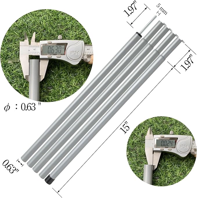 Tent Poles Adjustable Tarp Poles Steel Rods for Tarp Canopy Camping Replacement Set of 2 +Pegs & Reflective Ropes