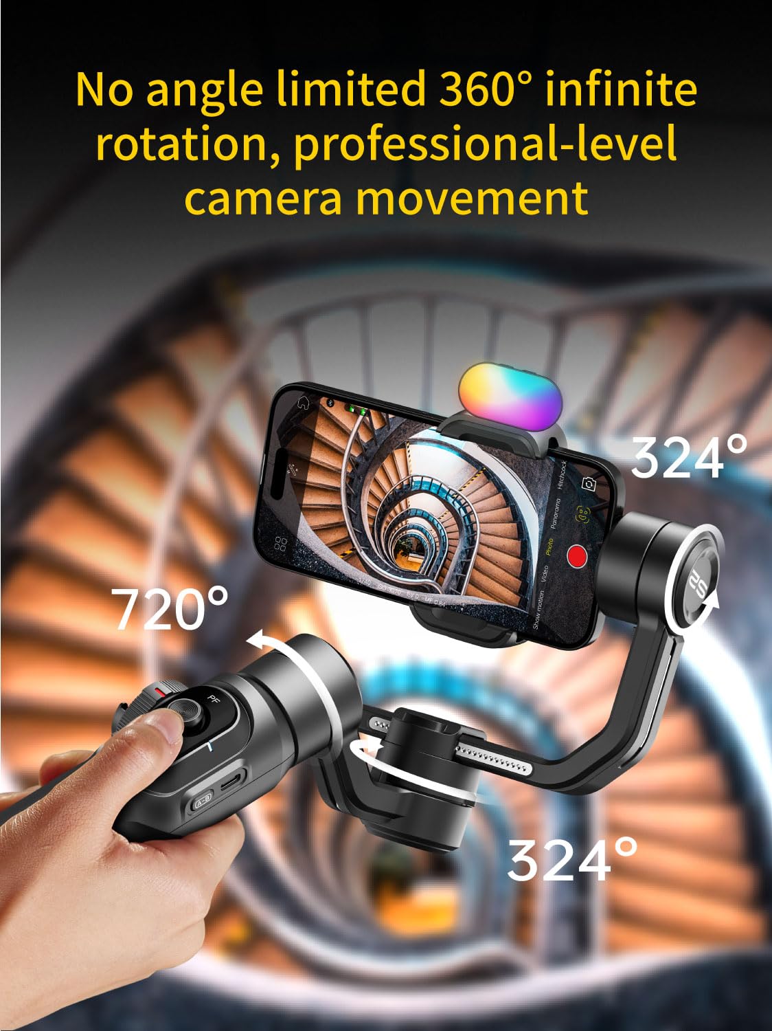 AOCHUAN Gimbal Stabilizer for Smartphone, Phone Gimbal w/8" Extension Rod, Profession 3-Axis Stabilizer w/RGB Magnetic Fill Light for Video Recording, Compatible w/iPhone/Andriod-Smart S2 Kit