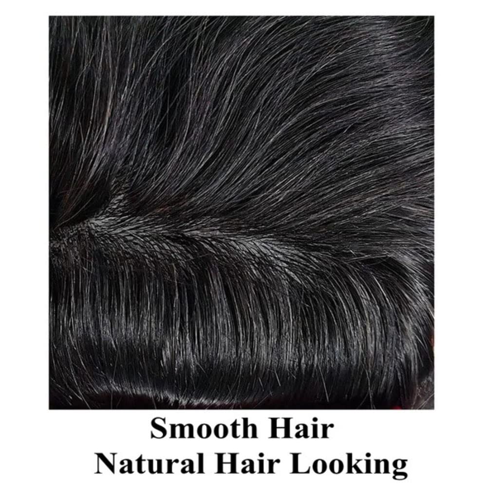 All Poly Toupee for Men Hairpieces Human Hair Replacement System 0.1mm PU Injected Mens Toupee Human Hair Natural Toupee Hair for Men 8X10,#1 Jet Black