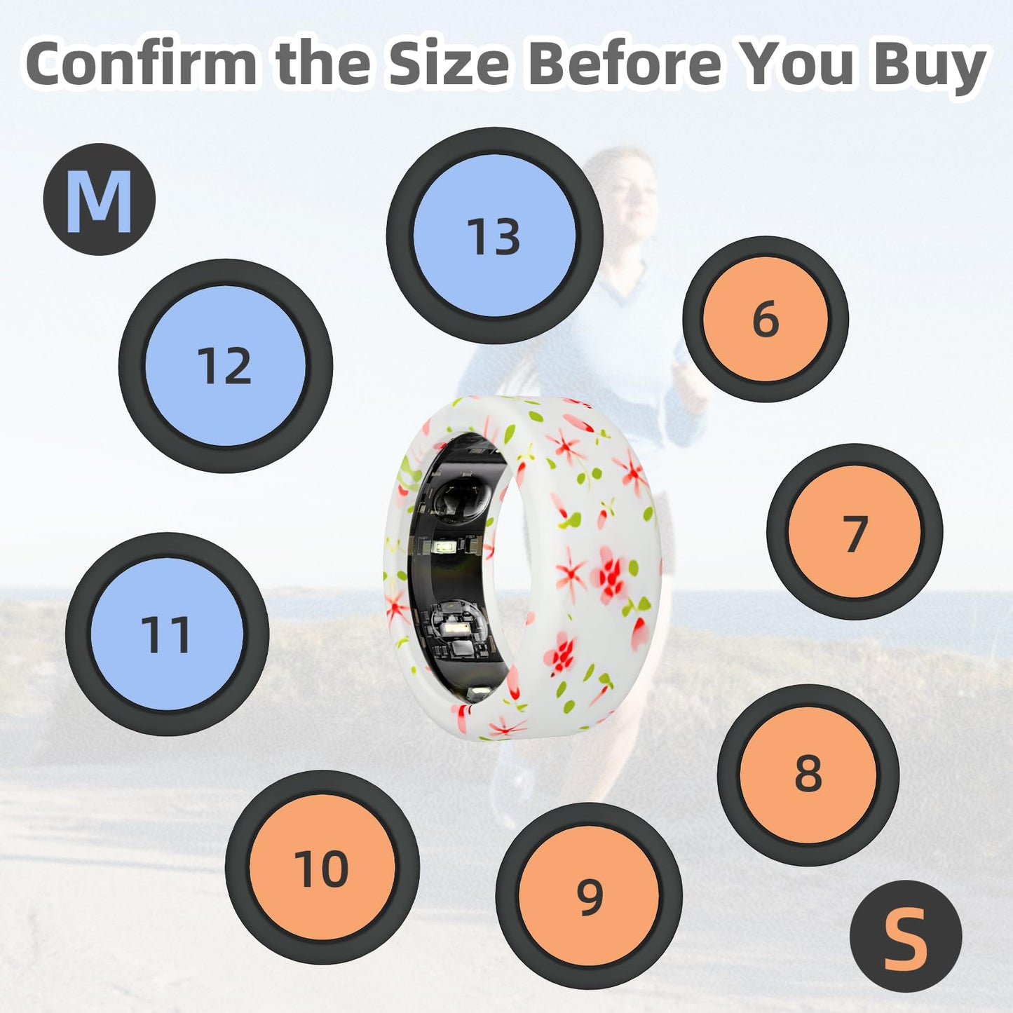 Wawoday Silicone Ring Protector Compatible with Oura Ring, Elastic Ring Cover for Oura Ring Gen 3 for Working Out (Floral/Small, M (11/12/13))