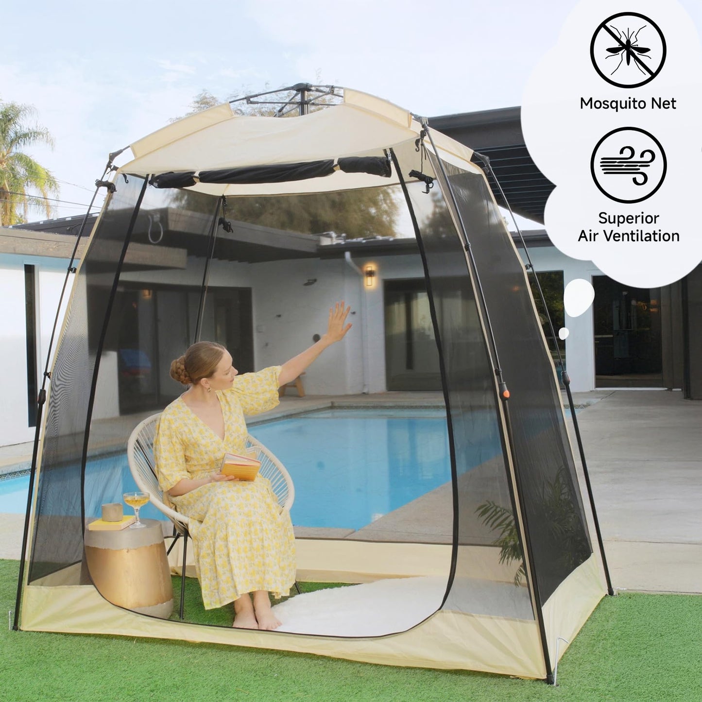 Alvantor Screen House Gazebo, 2-4 Person Pop Up Screen Tent, Instant Screen Room with Carry Bag, Outdoor Mosquito Tent Camping, Sun Shade Shelter for Patio, Garden, Backyard, Deck 7 x 4 x 7 FT