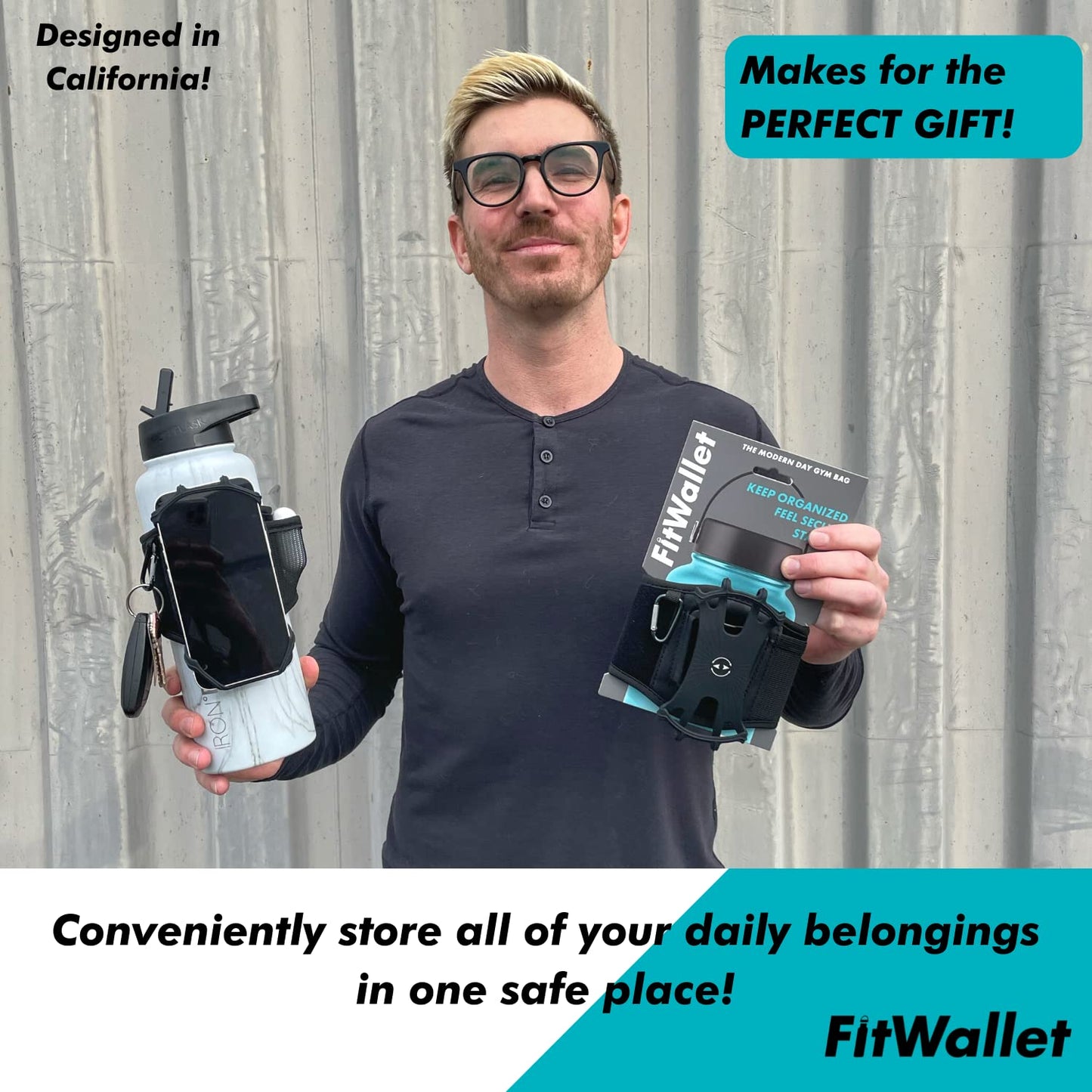 FitWallet™- The Premier Cell Phone Water Bottle Strap, Top Water Bottle Accessories- Water Bottle Sling Bag- The Modern Day Gym Bag (Black)