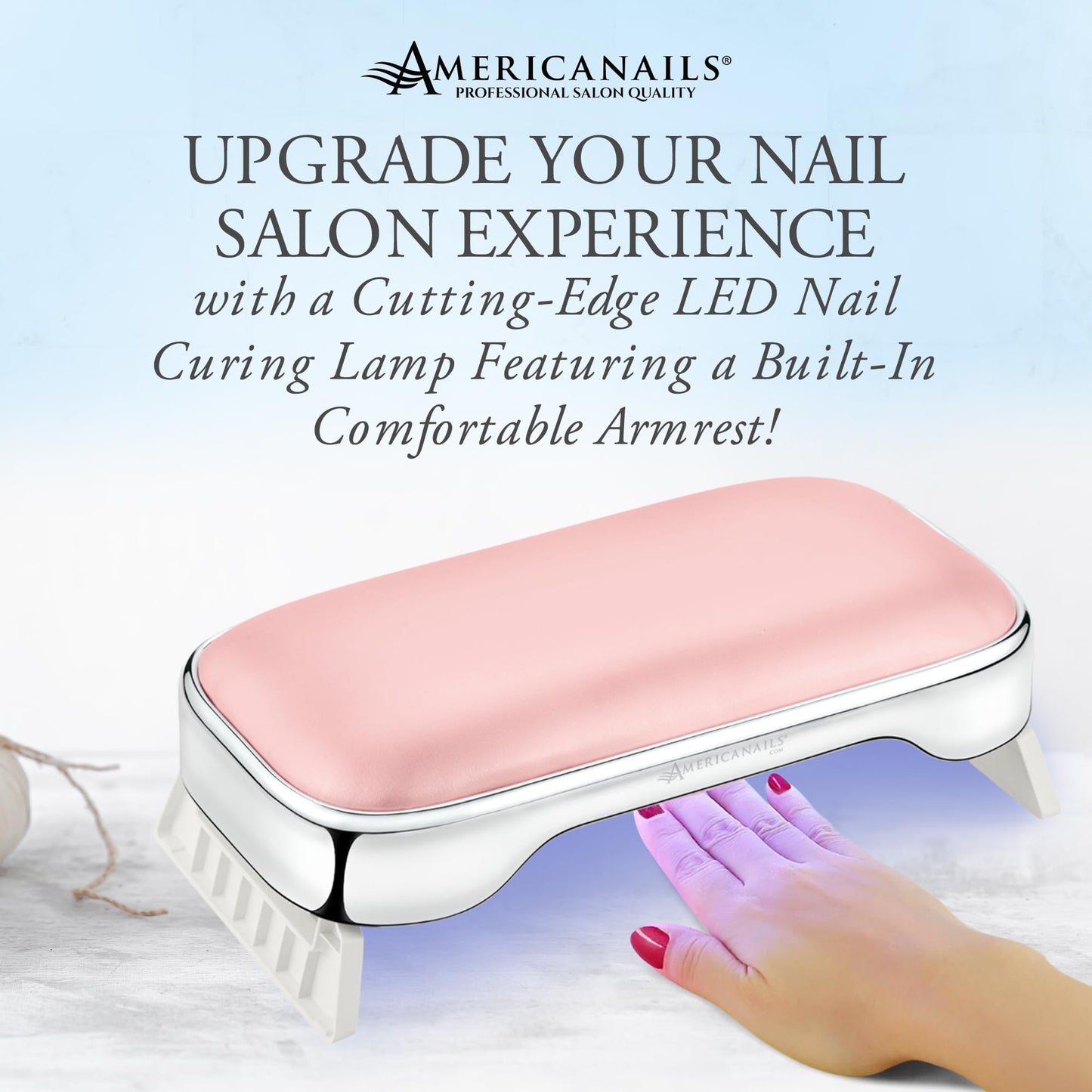 Americanails Cush'n Cure LED Nail Curing Lamp with Armrest, USB Type-C Power Input, Acetone-Resistant Finish, and Soft, Easy-to-Clean Armrest Cushion