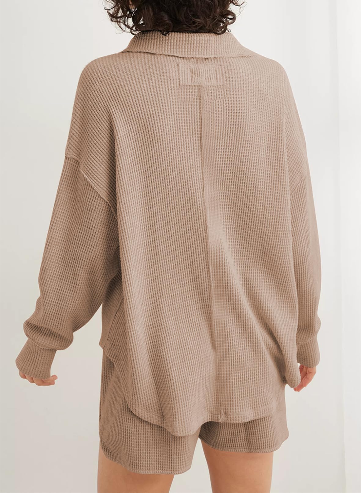 AlvaQ Shirts for Women Fall Winter Clothes Oversized Long Sleeve Sweatshirt Fashion Casual Loose Fit V Neck Drop Shoulder Tunic Tops Khaki Medium