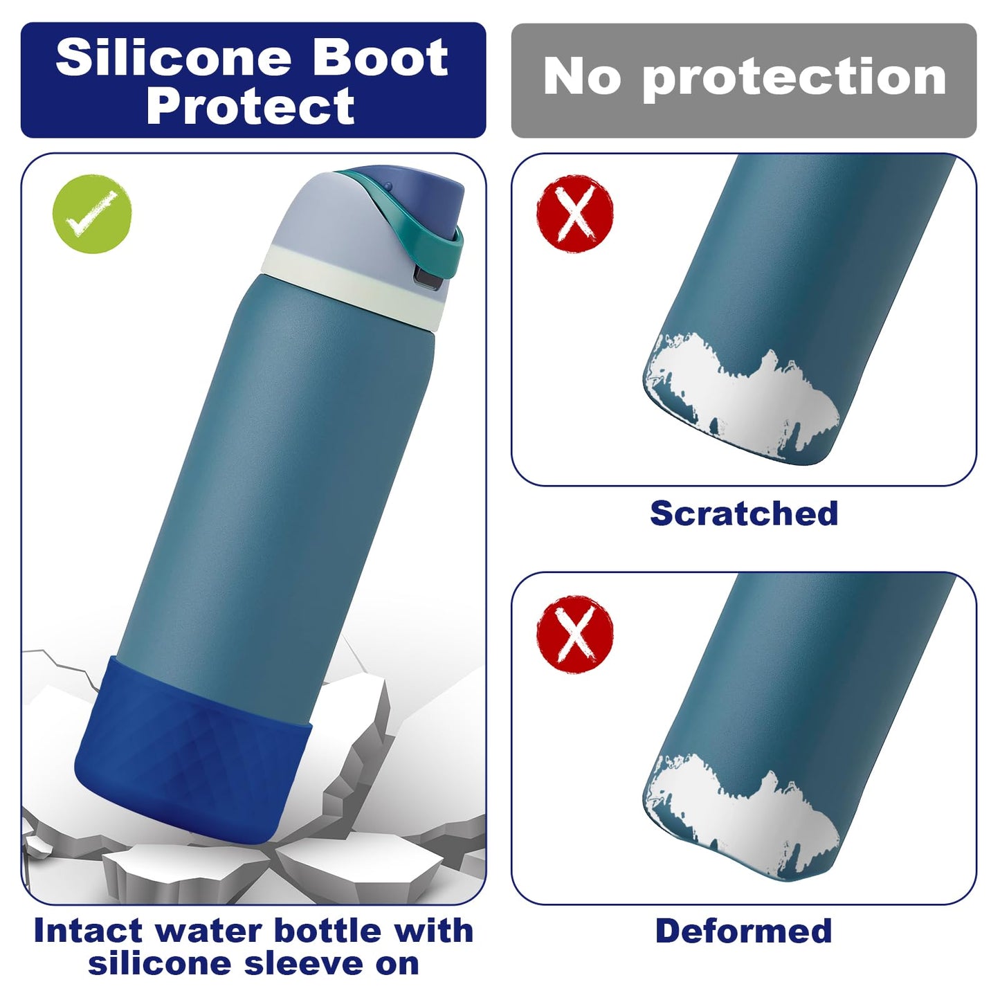 Alwenid 2PCS Silicone Water Bottle Boot for Owala 40 Oz, Anti-Slip Protective Sleeve Bottom Bumper Protector for FreeSip, Twist, and Flip Stainless Steel Water Bottles (Royal Blue)
