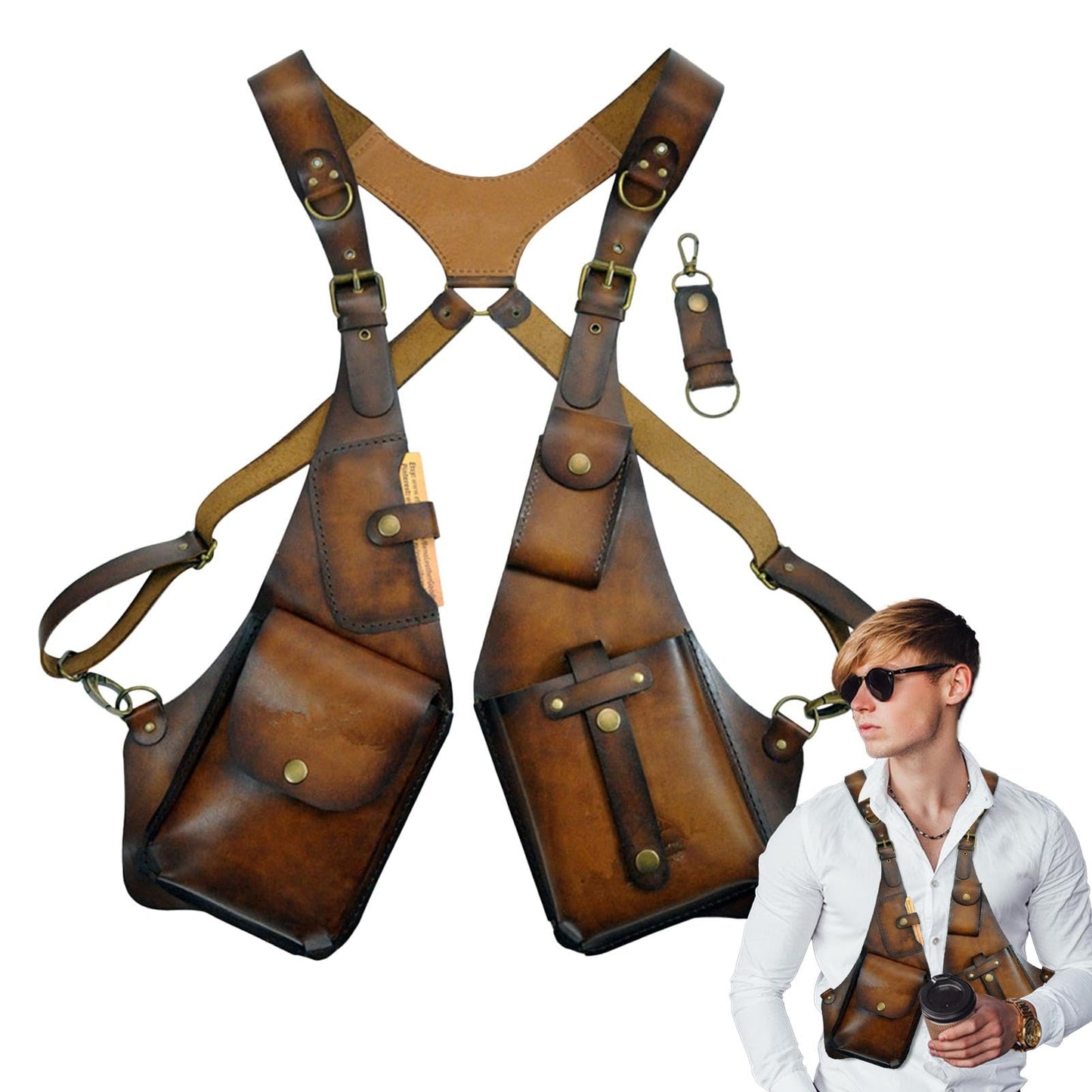 Generic Leather Shoulder Bag for Men - Mens Leather Underarm Shoulder Bag, Anti-Theft Harness Wallet Bag, Adjustable PU Leather Shoulder Strap Outdoor Phone Bag, Dark Brown