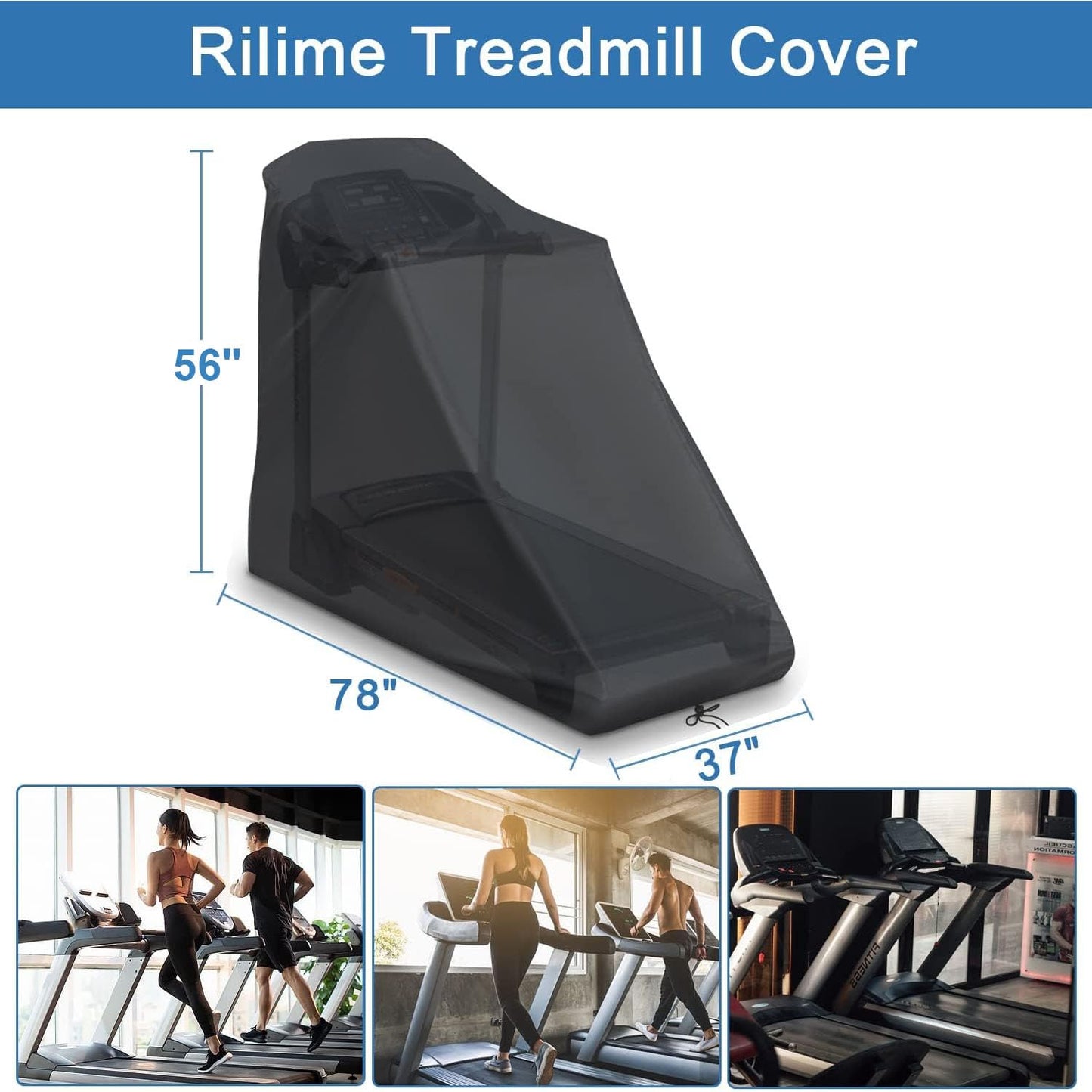 Rilime Treadmill Cover, Waterproof Outdoor Treadmill Covers with Drawstring, Upgrade Dust Proof Heavy Duty Non-Folding Running Machine Treadmill Covers for Indoor Outdoor