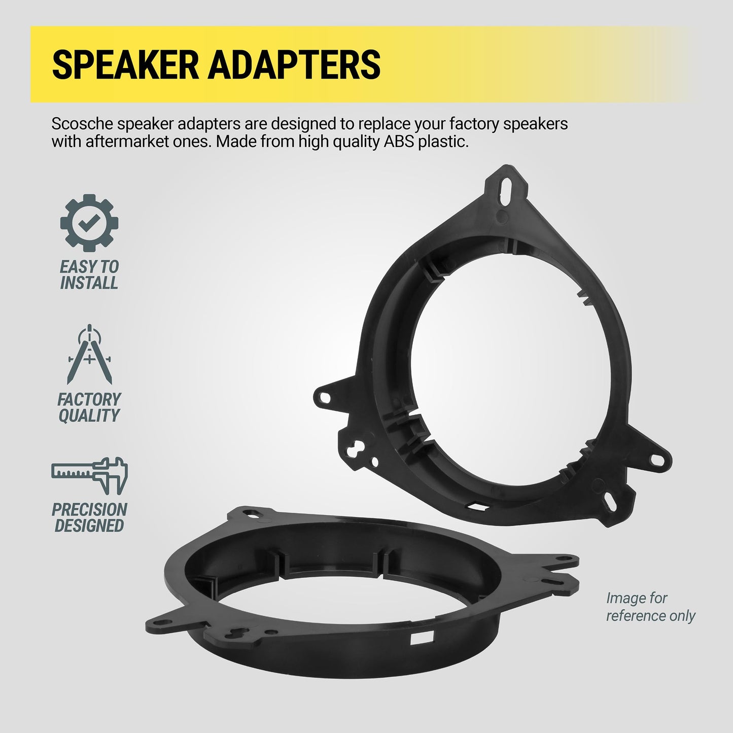Scosche SAC656 6.5-6.75” Speaker Adapters Compatible with Select 1988-19 Chrysler, Dodge, Jeep & Plymouth Vehicles - 6 1/2" to 6 3/4" Adapter for Car Door Speakers - 1 Pair - See Guide for Vehicle Fit