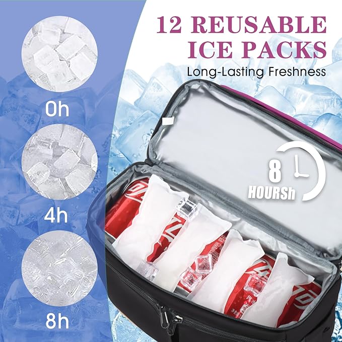 Backpack Cooler with Double Decker & 12 Ice Packs- Keeps 36 Cans Cold for Up to 24 Hours- Waterproof & Leak Proof Insulated Cooler Backpack- Stylish Cooler Bookbag for Women Travel Work Beach