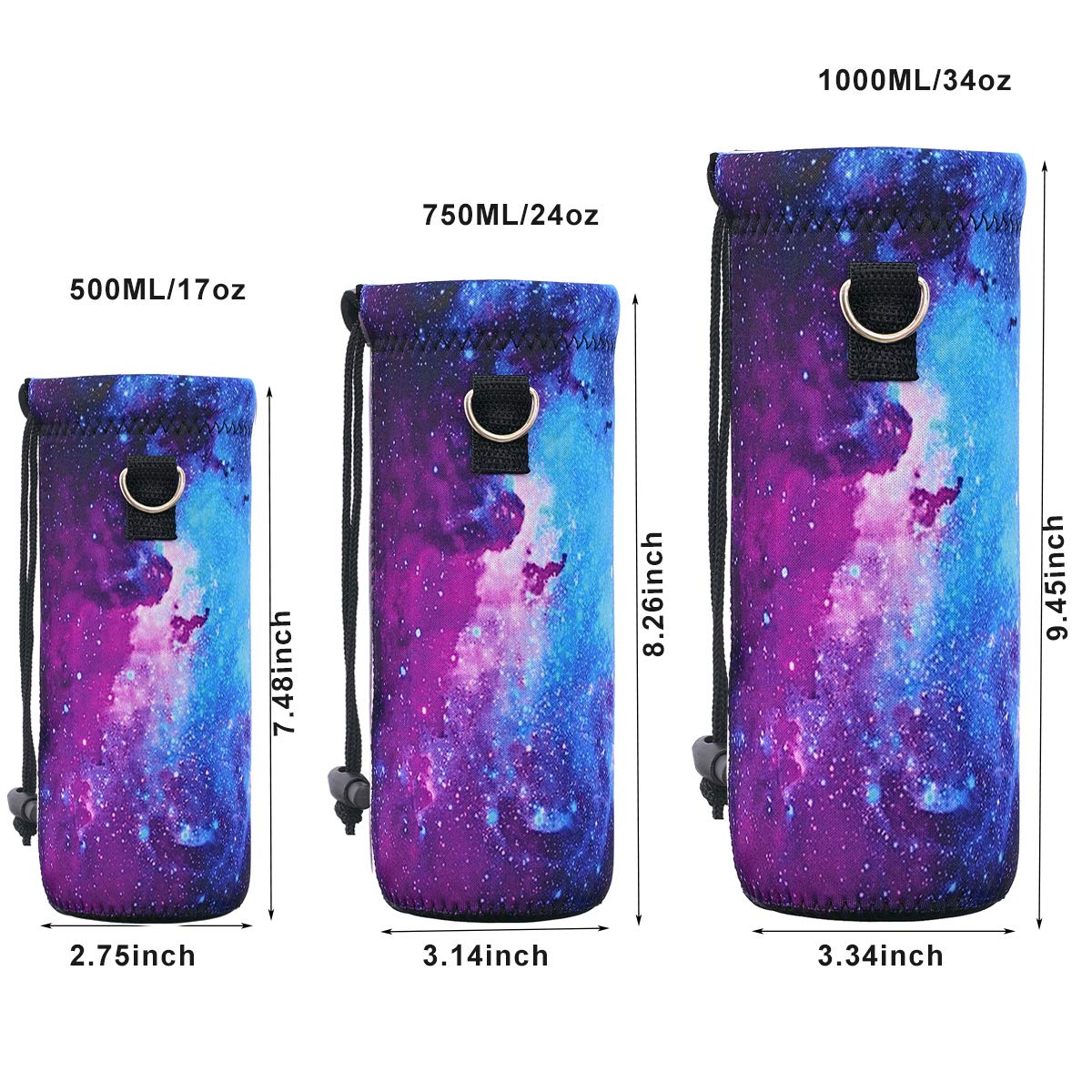 RICHEN Neoprene Water Bottle Carrier Bag with Adjustable Shoulder Strap,Insulated Water Bottle Cover for 750ml/24oz Stainless Steel/Glass/Plastic Bottles (Galaxy,750ML)