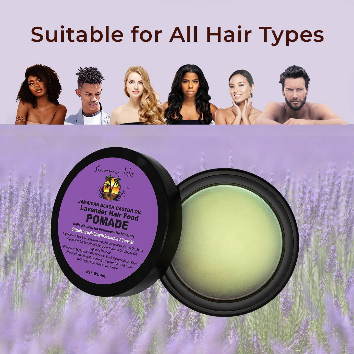 Sunny Isle Jamaican Black Castor Oil Lavender Hair Food Pomade, 4 oz | For Dry Scalp, Hair Breakage, Split Ends, Frizz Control & Dandruff