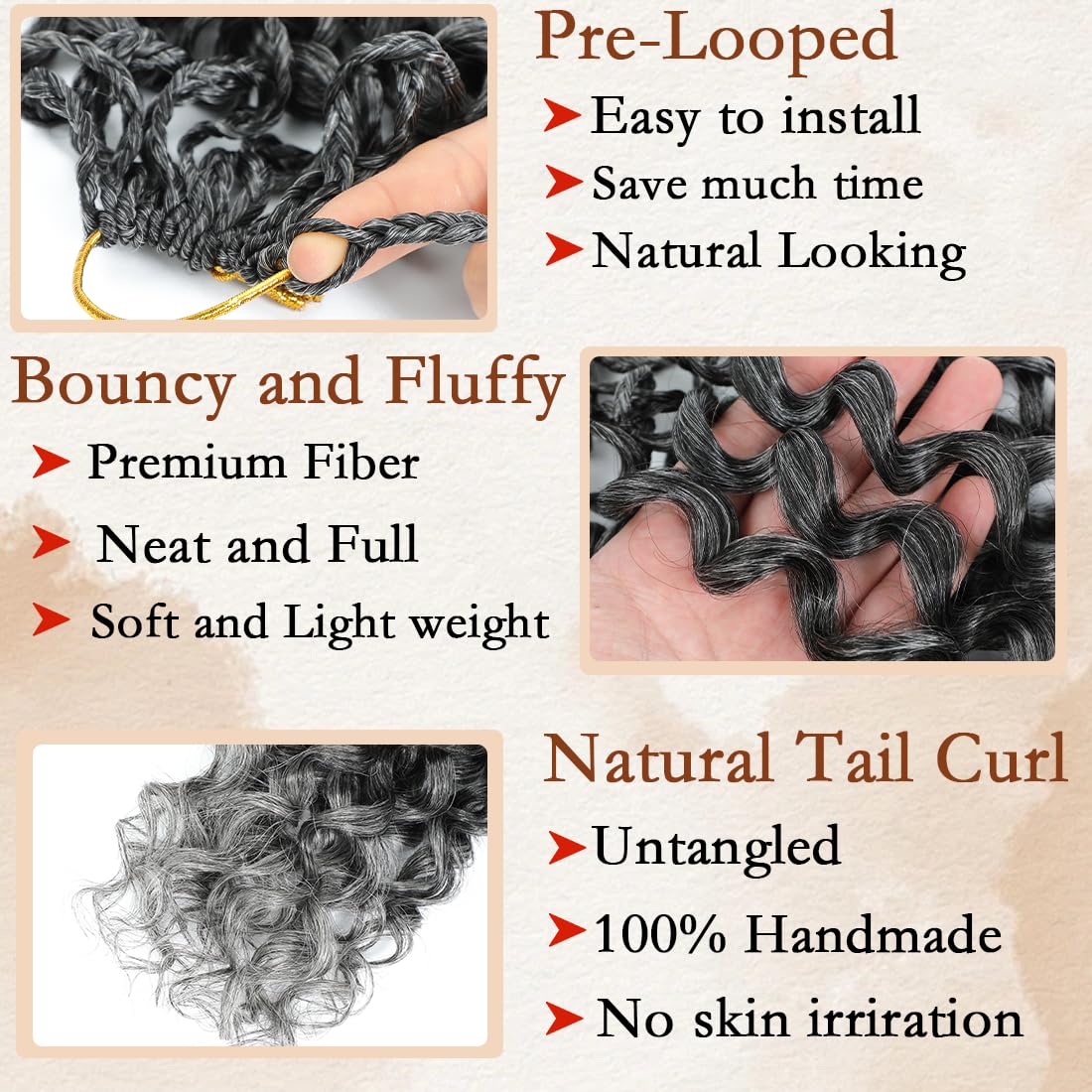 Naniciar Pretwisted Gogo Curl Crochet Hair 10 Inch 8 Packs Short Curly Crochet Hair for Women Pre looped Ocean Wave Crochet Hair Water Wave Crochet Braiding Hair (10 inch 8 packs 1B/Grey)